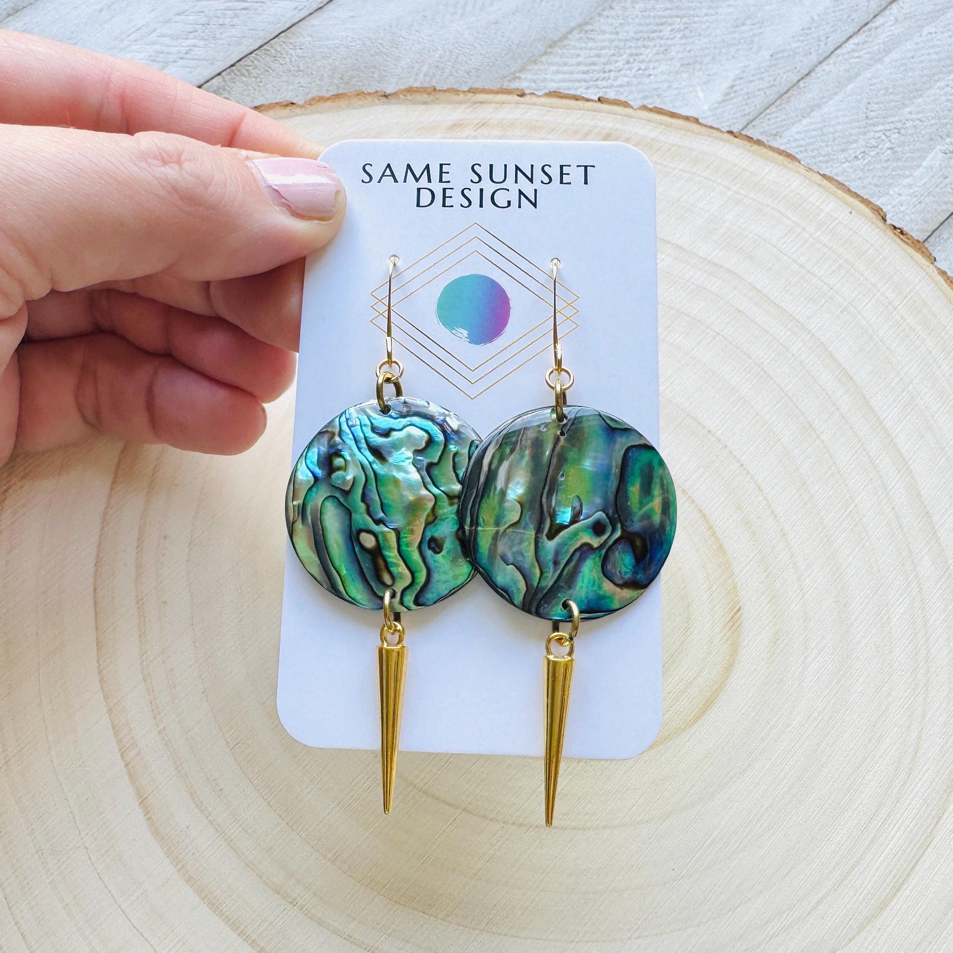 Abalone Earrings, Spike Earrings, Shell Earrings, Beachy Earrings Gold, Boho Earrings, Wanderlust Jewelry, Easter Basket Stuffers for Women