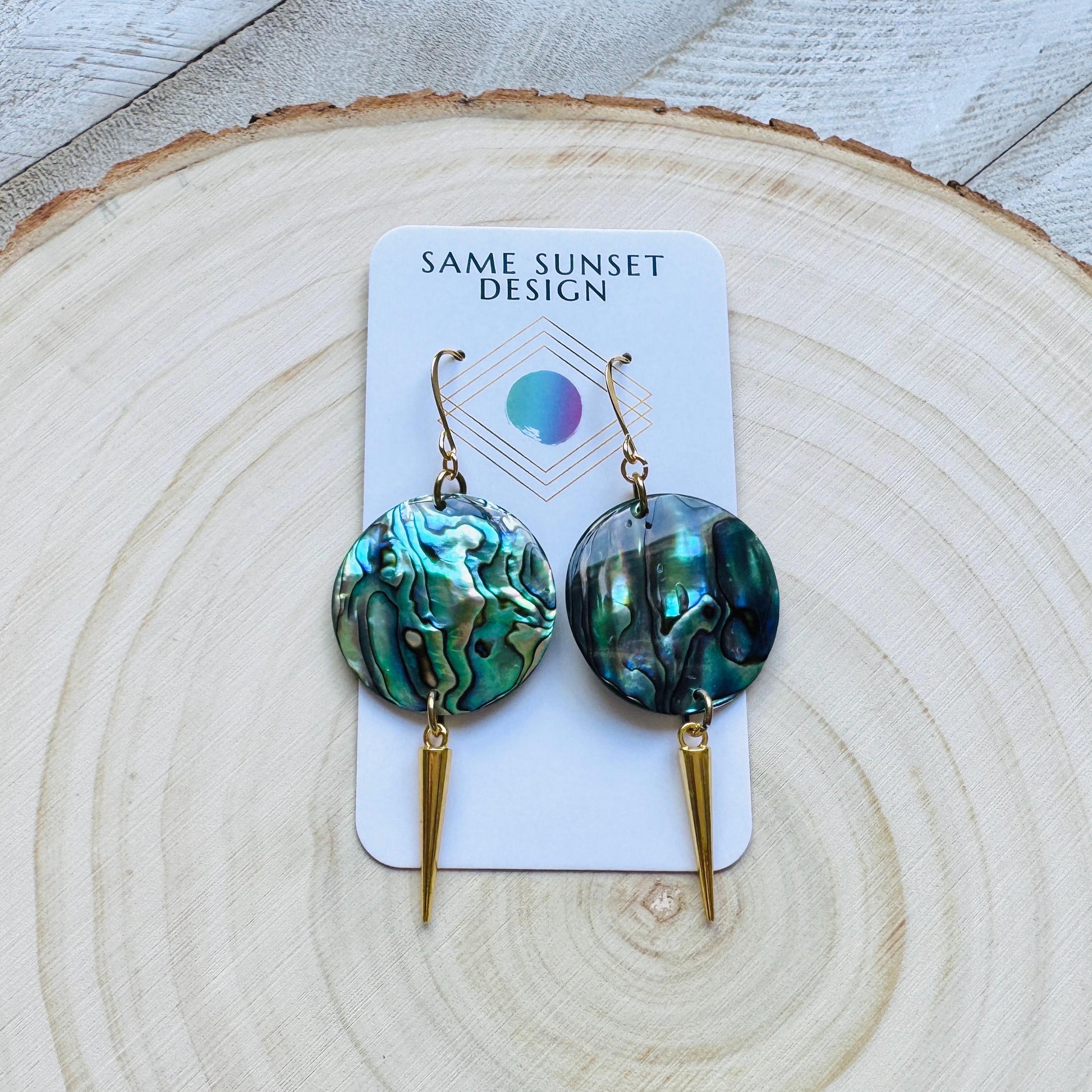 Abalone Earrings, Spike Earrings, Shell Earrings, Beachy Earrings Gold, Boho Earrings, Wanderlust Jewelry, Easter Basket Stuffers for Women