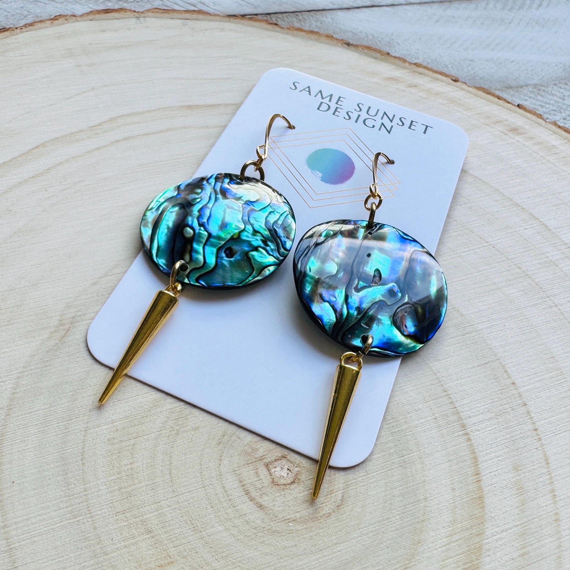 Abalone Earrings, Spike Earrings, Shell Earrings, Beachy Earrings Gold, Boho Earrings, Wanderlust Jewelry, Easter Basket Stuffers for Women
