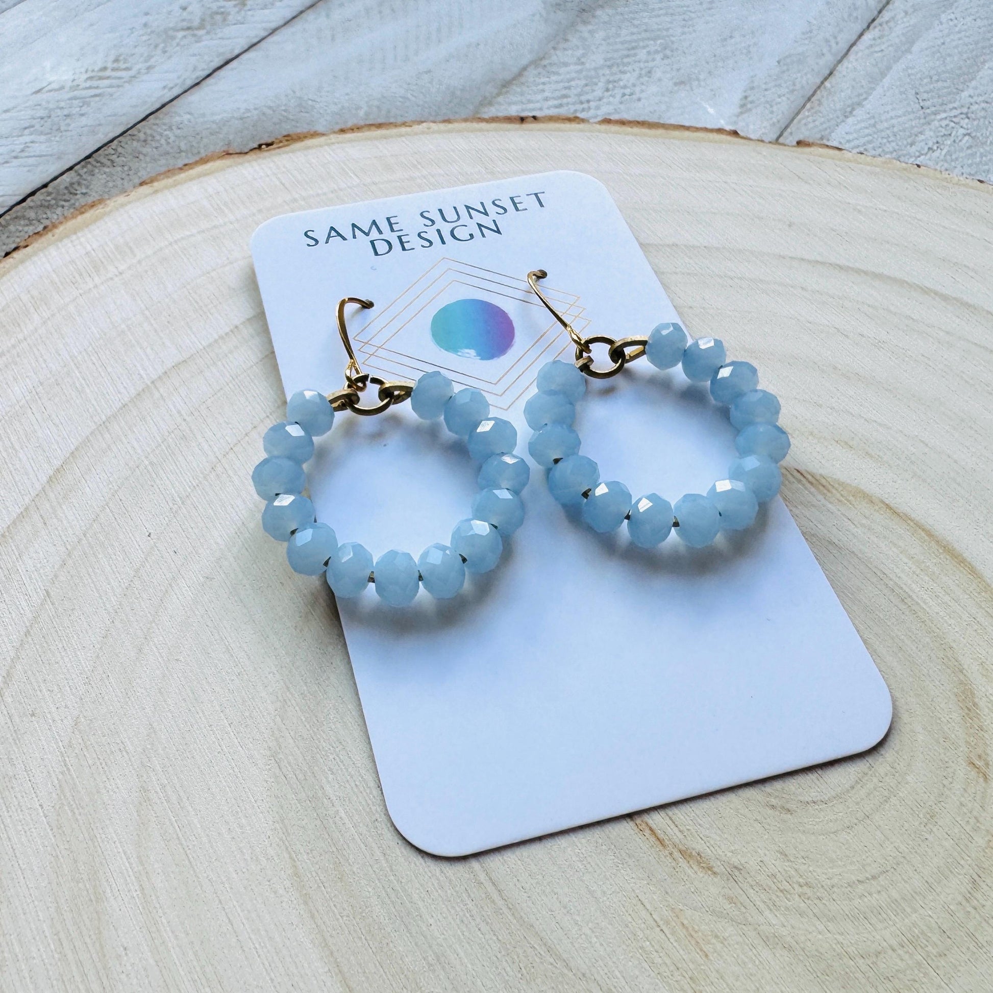 Blue Bead Earrings, Hoop Earrings Gold, Beaded Earrings, Boho Earrings Dangle, Western Jewelry, Easter Basket Stuffers for Women, Cute