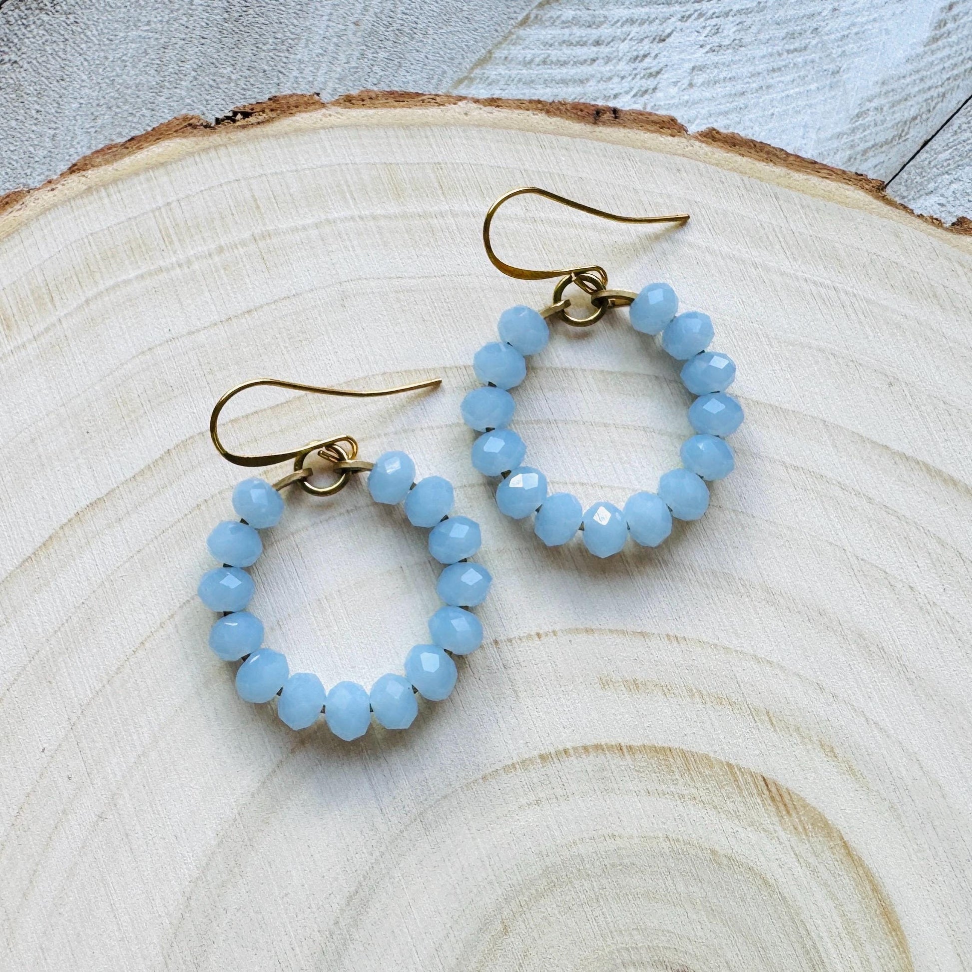 Blue Bead Earrings, Hoop Earrings Gold, Beaded Earrings, Boho Earrings Dangle, Western Jewelry, Easter Basket Stuffers for Women, Cute