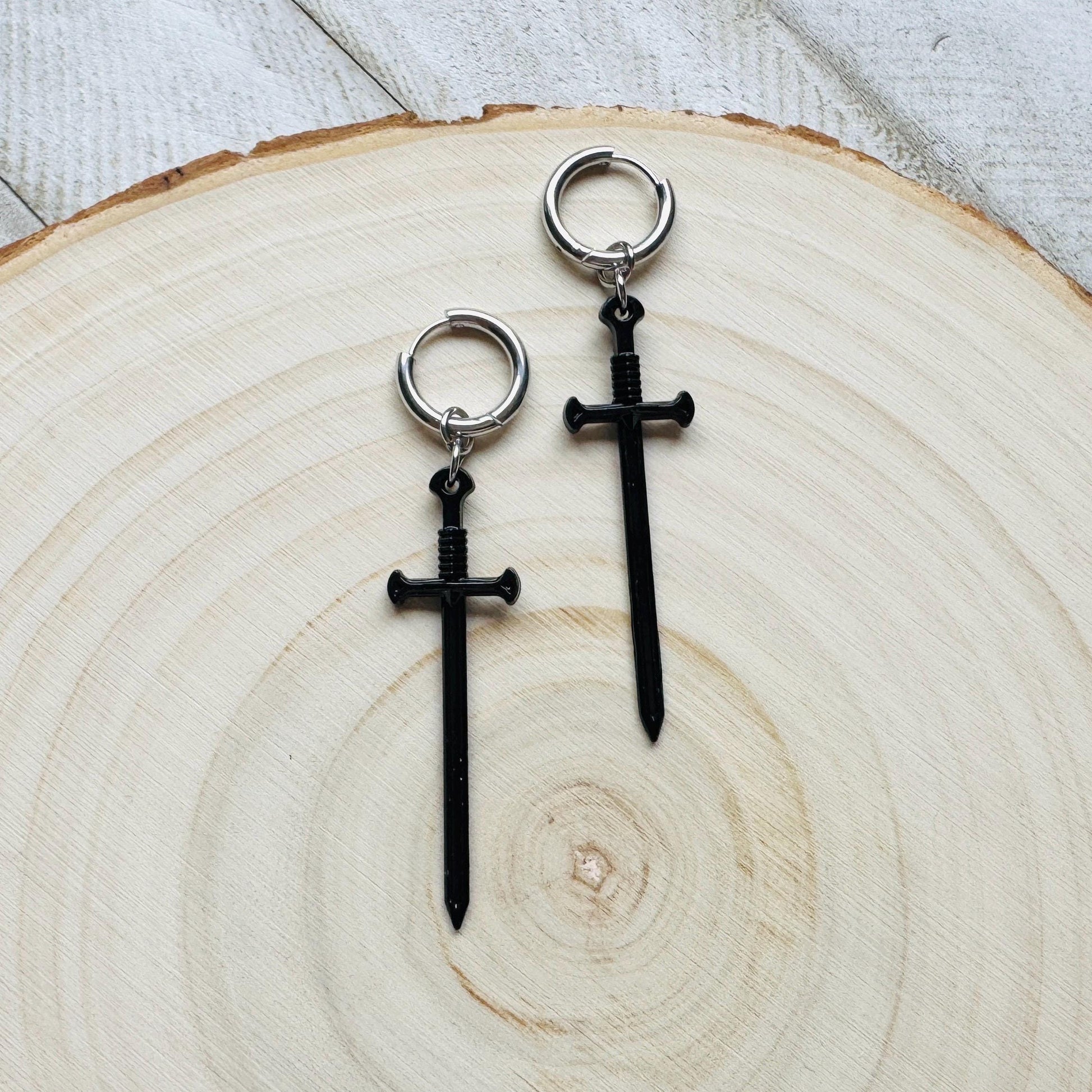 Dagger Earrings, Sword Earrings, Goth Earrings Men, Punk Jewelry, Huggie Hoop Earrings, Trendy Jewelry 2025, Fun Birthday Gift, Gift for Mom
