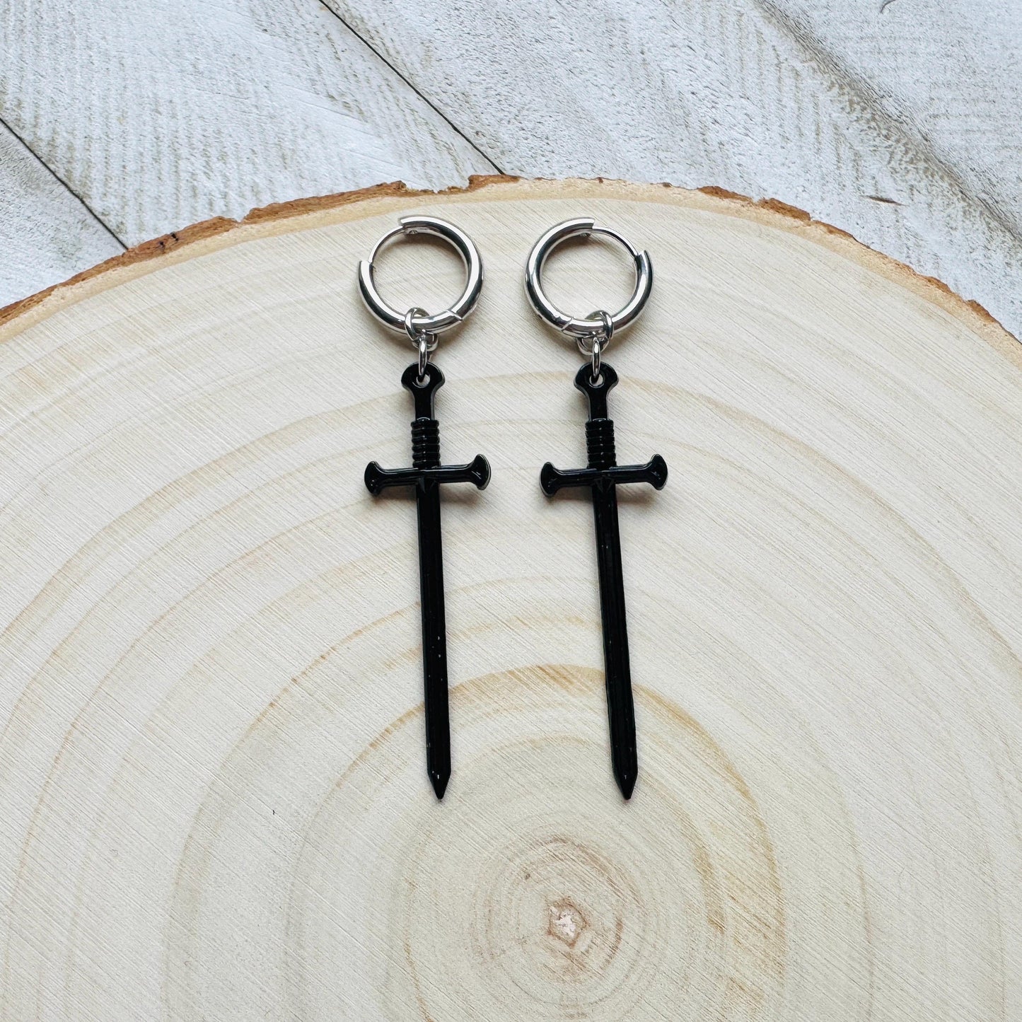 Dagger Earrings, Sword Earrings, Goth Earrings Men, Punk Jewelry, Huggie Hoop Earrings, Trendy Jewelry 2025, Fun Birthday Gift, Gift for Mom