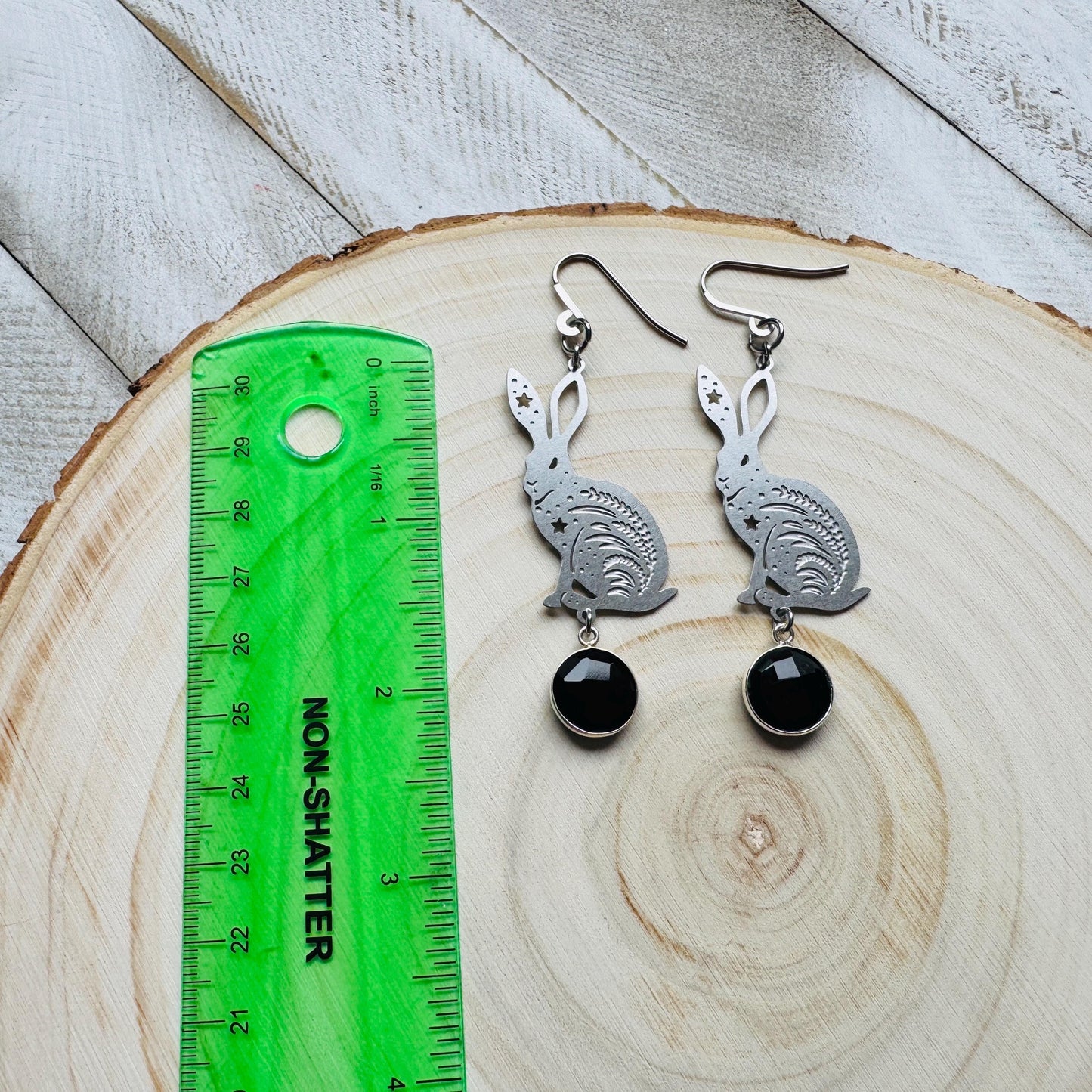 Bunny Earrings, Rabbits, Onyx Earrings, Gothic Earrings for Women, Punk Jewelry, Cottagecore Earrings, Easter Basket Stuffers for Tween