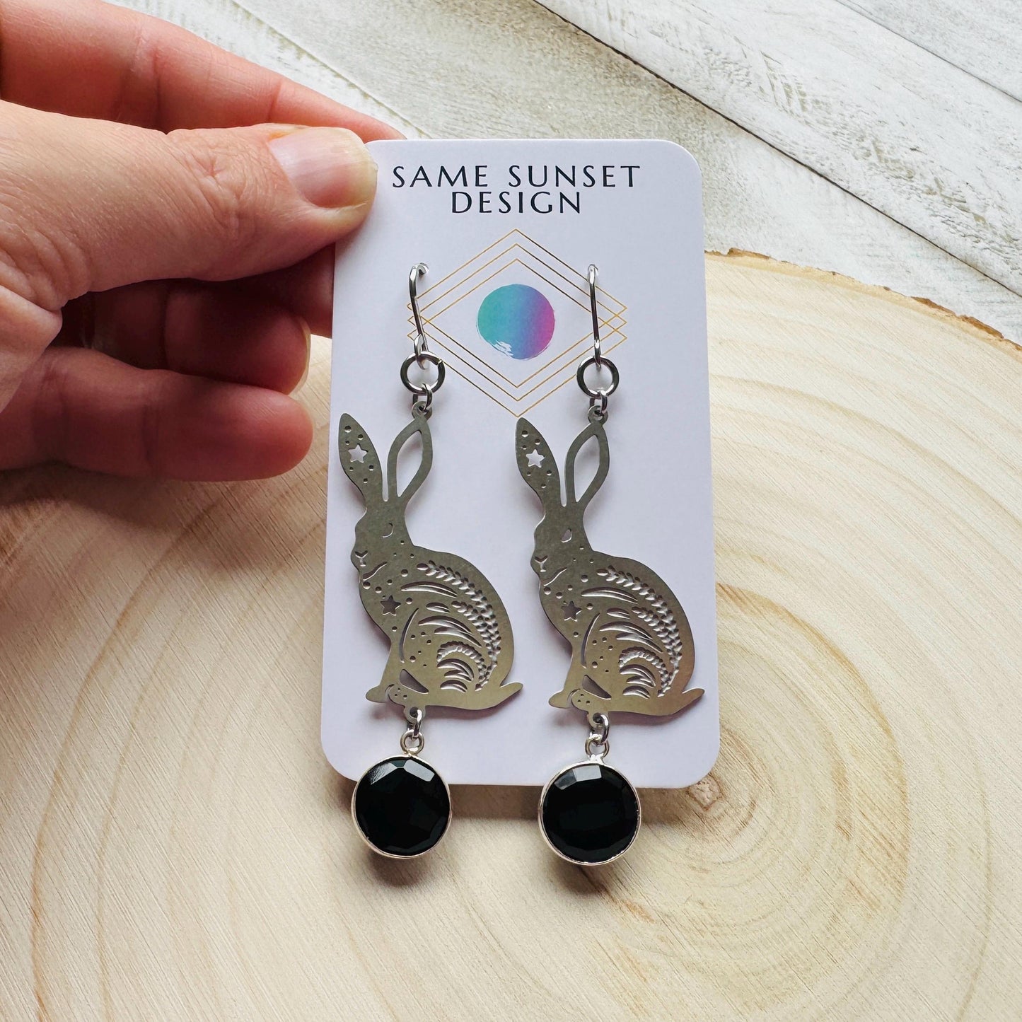 Bunny Earrings, Rabbits, Onyx Earrings, Gothic Earrings for Women, Punk Jewelry, Cottagecore Earrings, Easter Basket Stuffers for Tween