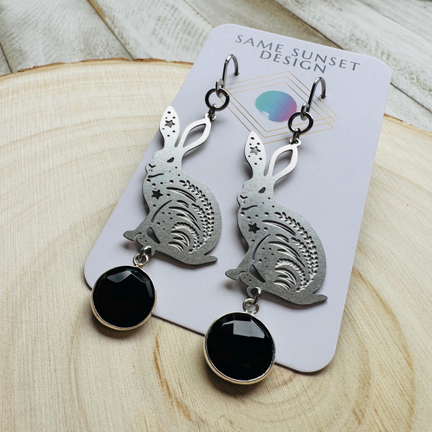 Bunny Earrings, Rabbits, Onyx Earrings, Gothic Earrings for Women, Punk Jewelry, Cottagecore Earrings, Easter Basket Stuffers for Tween