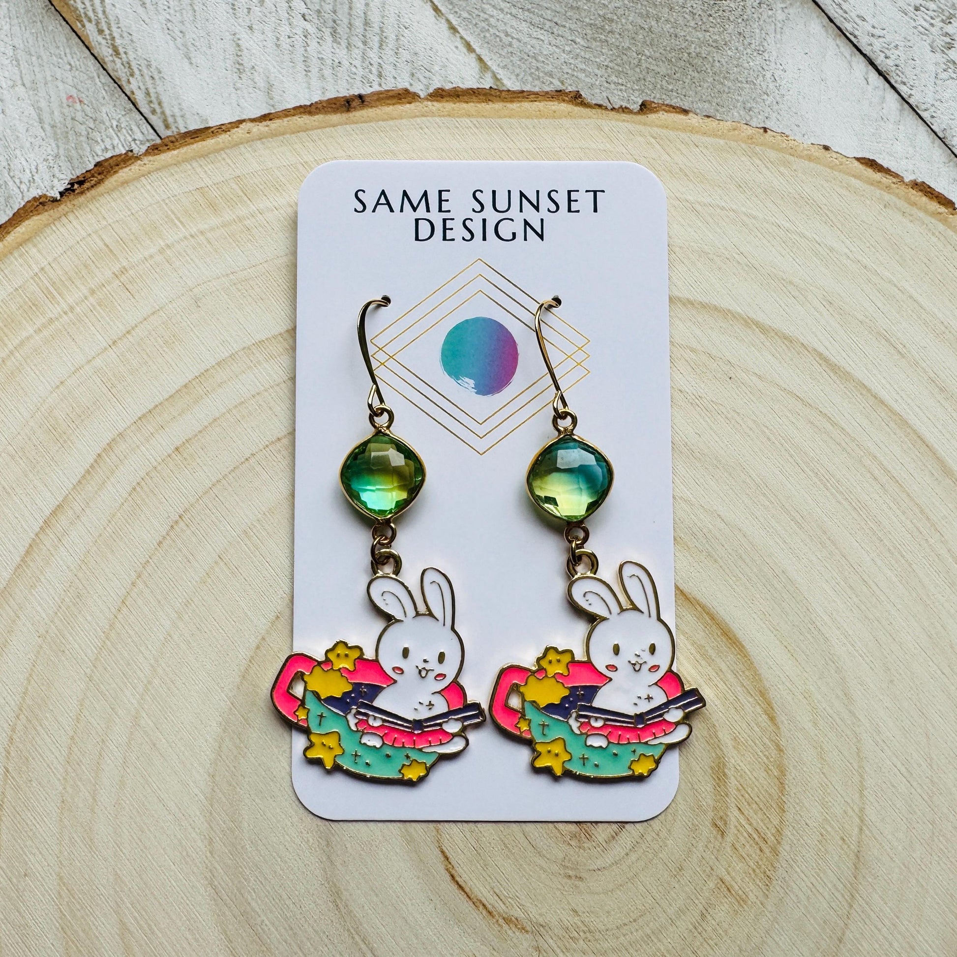 Bunny Earrings, Quartz Earrings, Crystal Earrings, Easter Basket Stuffers for Tween, Kawaii, Fun Birthday Gift, Friend Gifts for Women