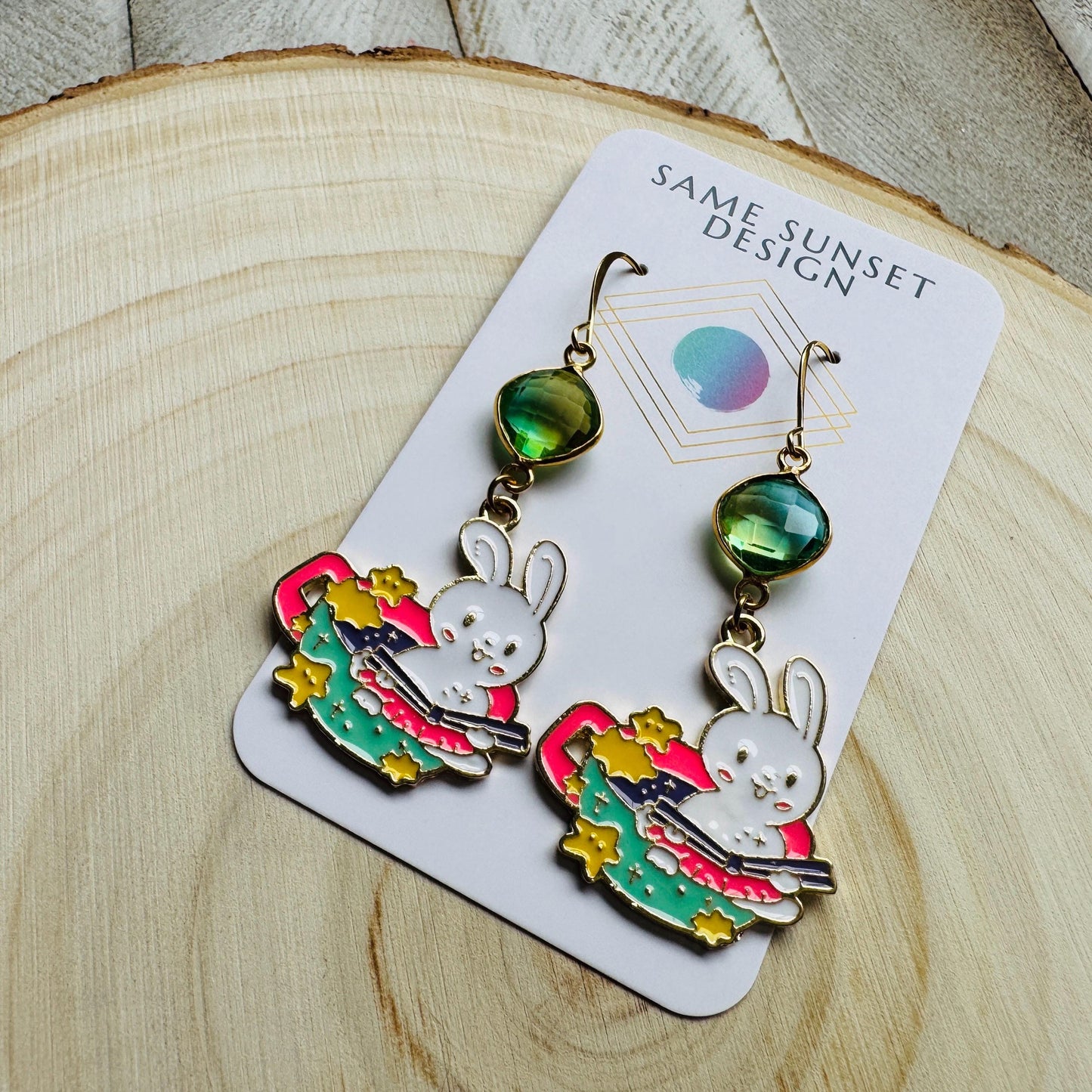 Bunny Earrings, Quartz Earrings, Crystal Earrings, Easter Basket Stuffers for Tween, Kawaii, Fun Birthday Gift, Friend Gifts for Women