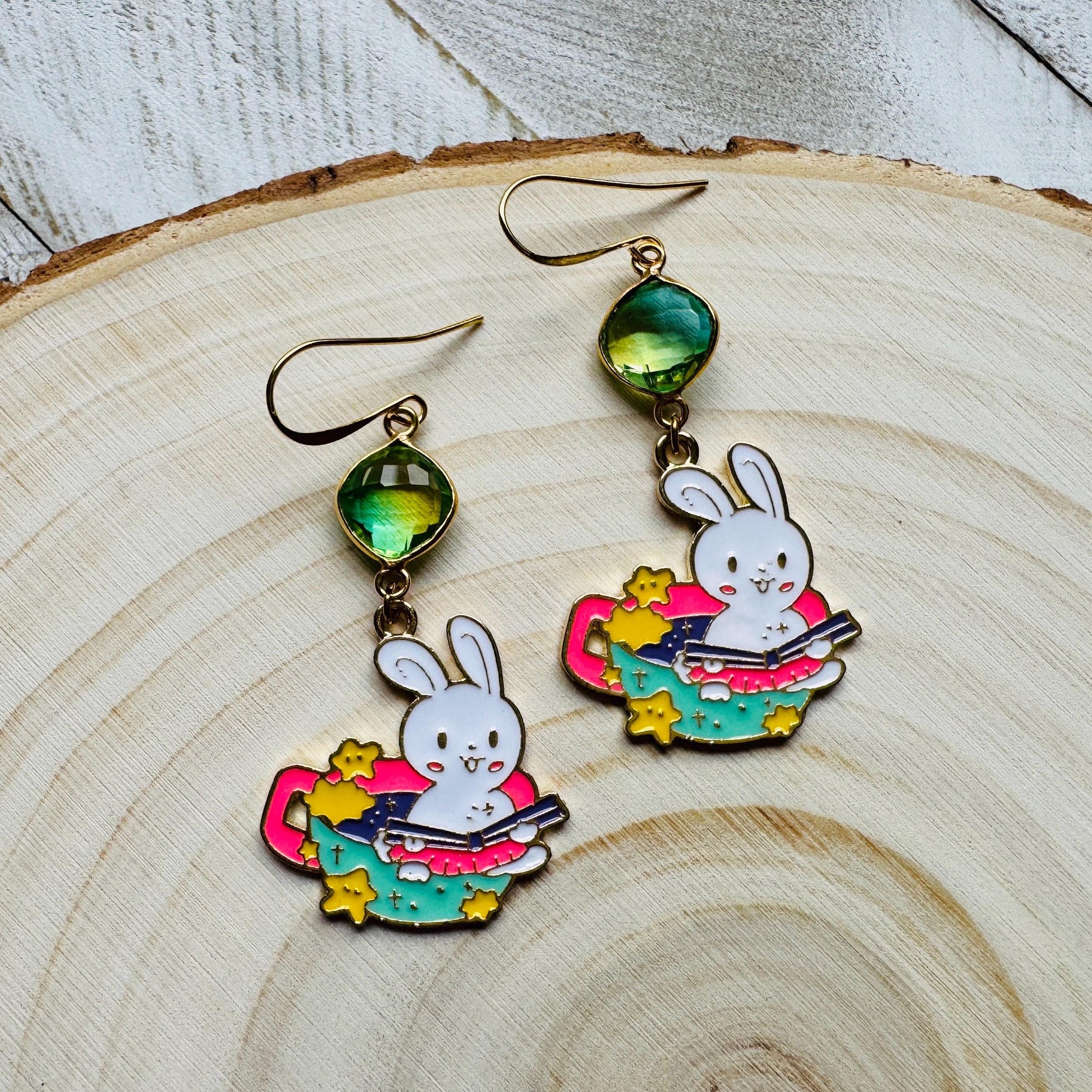 Bunny Earrings, Quartz Earrings, Crystal Earrings, Easter Basket Stuffers for Tween, Kawaii, Fun Birthday Gift, Friend Gifts for Women