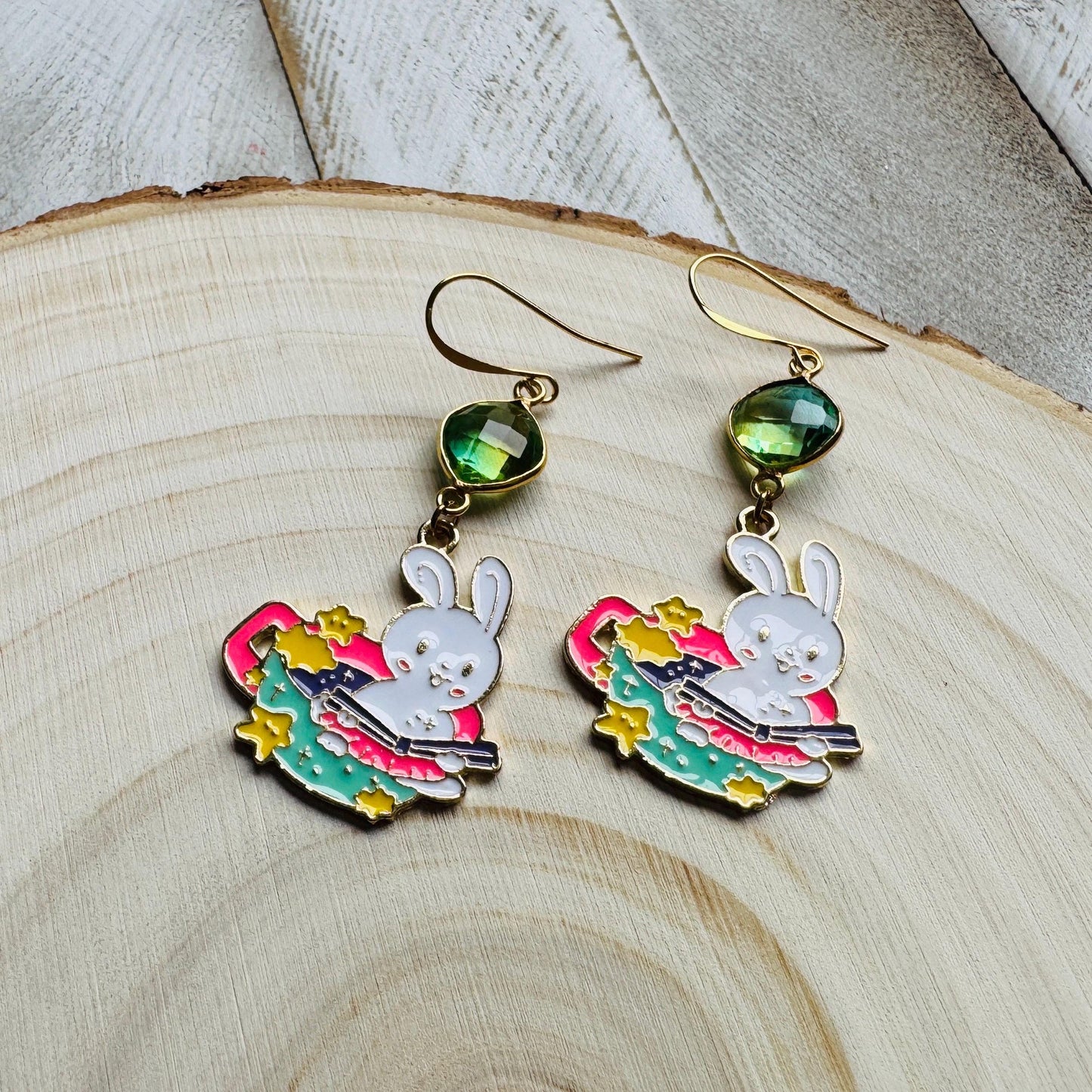 Bunny Earrings, Quartz Earrings, Crystal Earrings, Easter Basket Stuffers for Tween, Kawaii, Fun Birthday Gift, Friend Gifts for Women