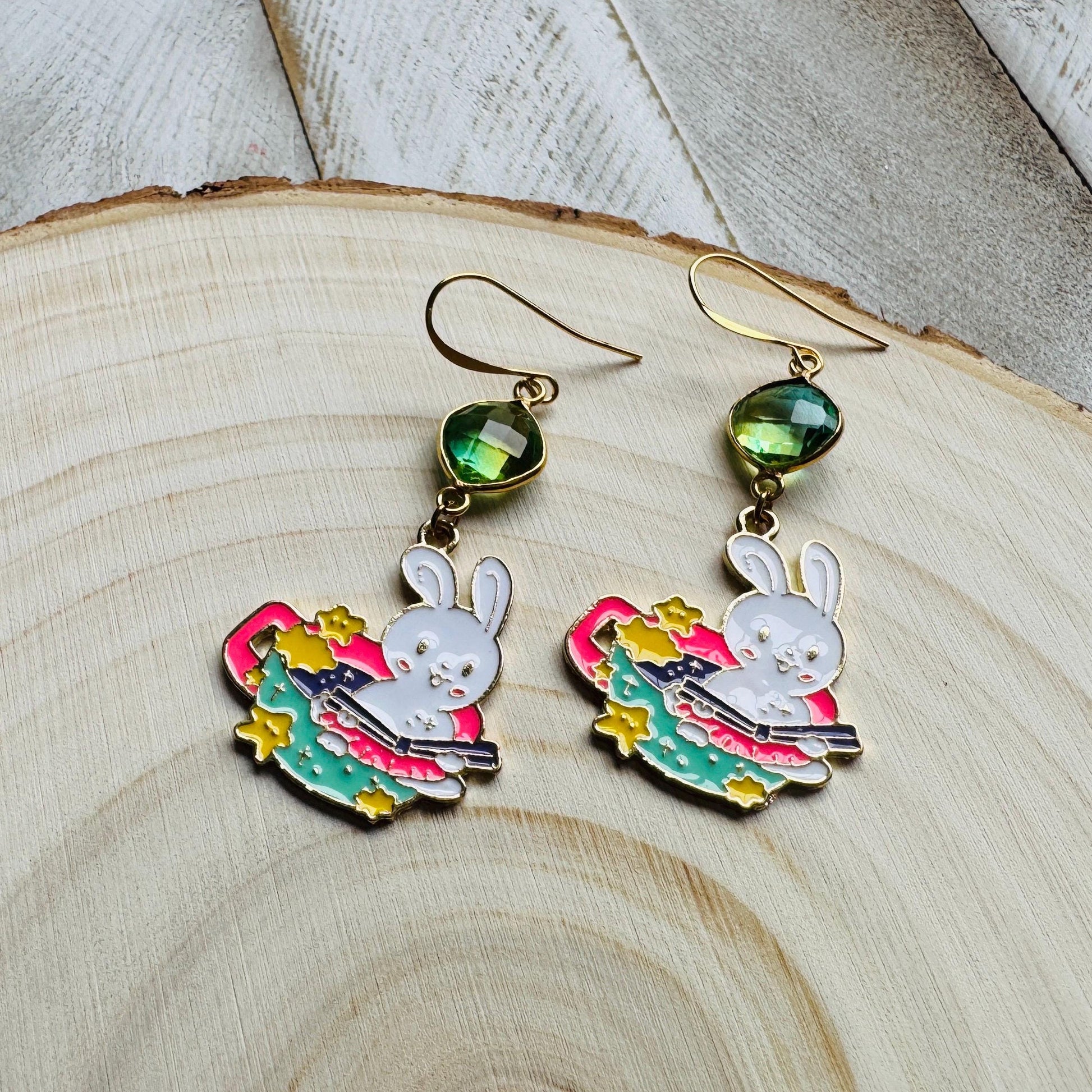 Bunny Earrings, Quartz Earrings, Crystal Earrings, Easter Basket Stuffers for Tween, Kawaii, Fun Birthday Gift, Friend Gifts for Women
