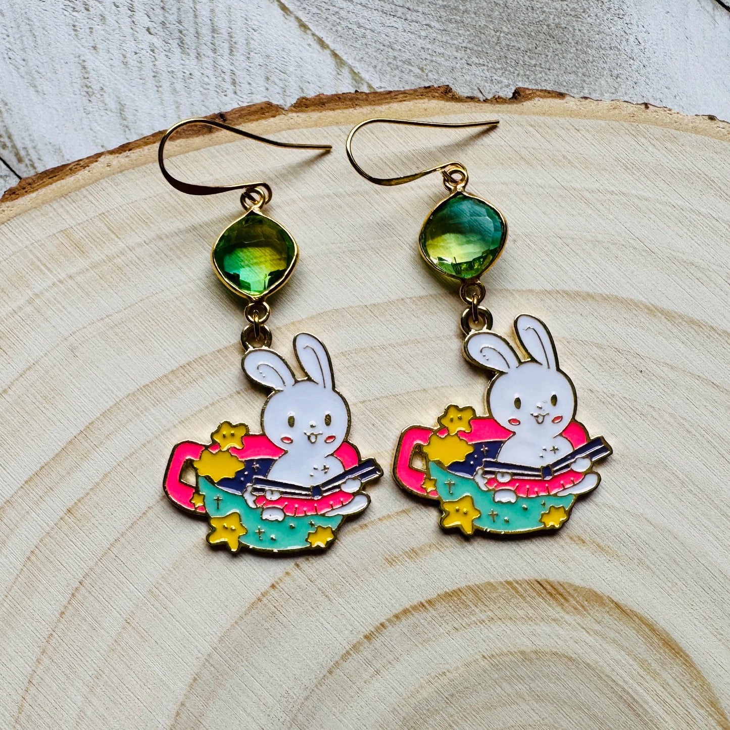 Bunny Earrings, Quartz Earrings, Crystal Earrings, Easter Basket Stuffers for Tween, Kawaii, Fun Birthday Gift, Friend Gifts for Women