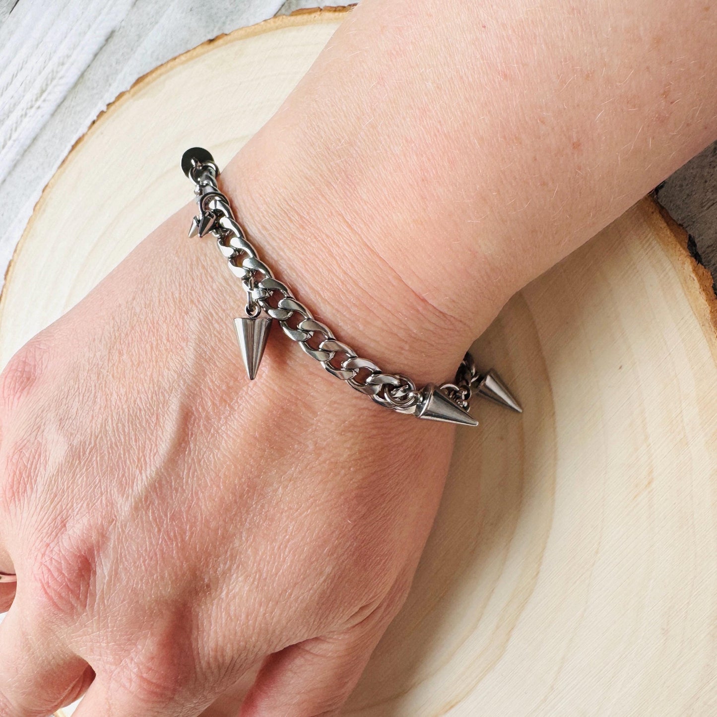 Chain Bracelet, Stainless Steel Bracelet, Punk Bracelet, Goth Bracelet Silver, Spike Bracelet, Cute Gifts for Friend, Graduation Gifts