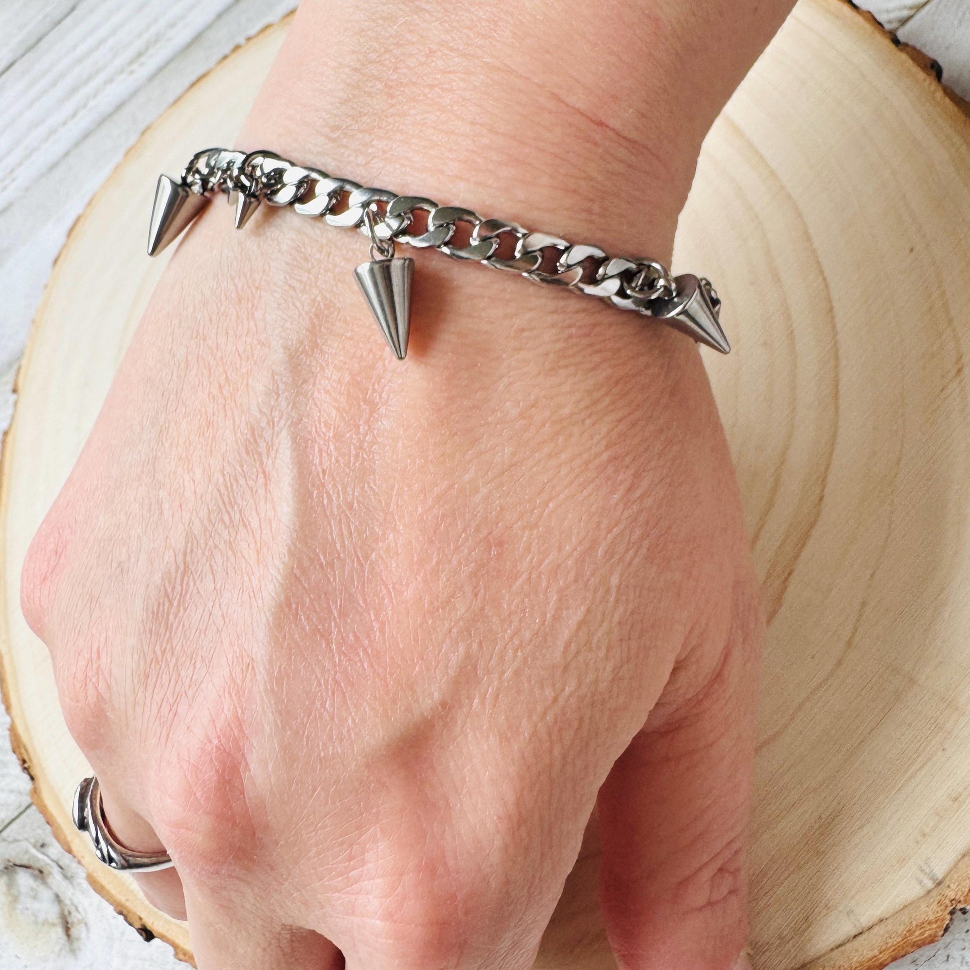 Chain Bracelet, Stainless Steel Bracelet, Punk Bracelet, Goth Bracelet Silver, Spike Bracelet, Cute Gifts for Friend, Graduation Gifts
