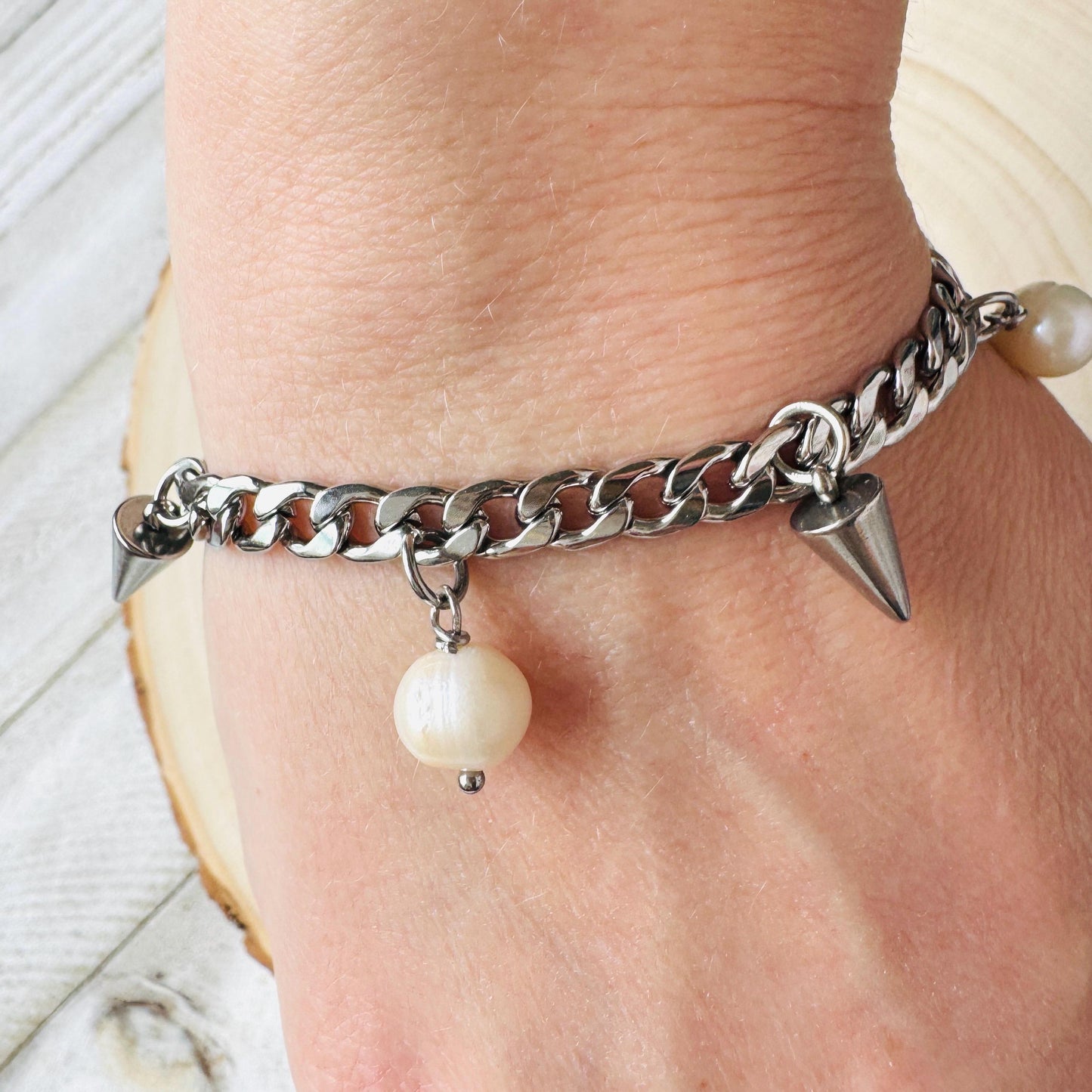 Chain Bracelet, Stainless Steel Bracelet, Punk Bracelet, Goth Bracelet Silver, Spike Bracelet, Best Gifts for Aunt, Corporate Goth
