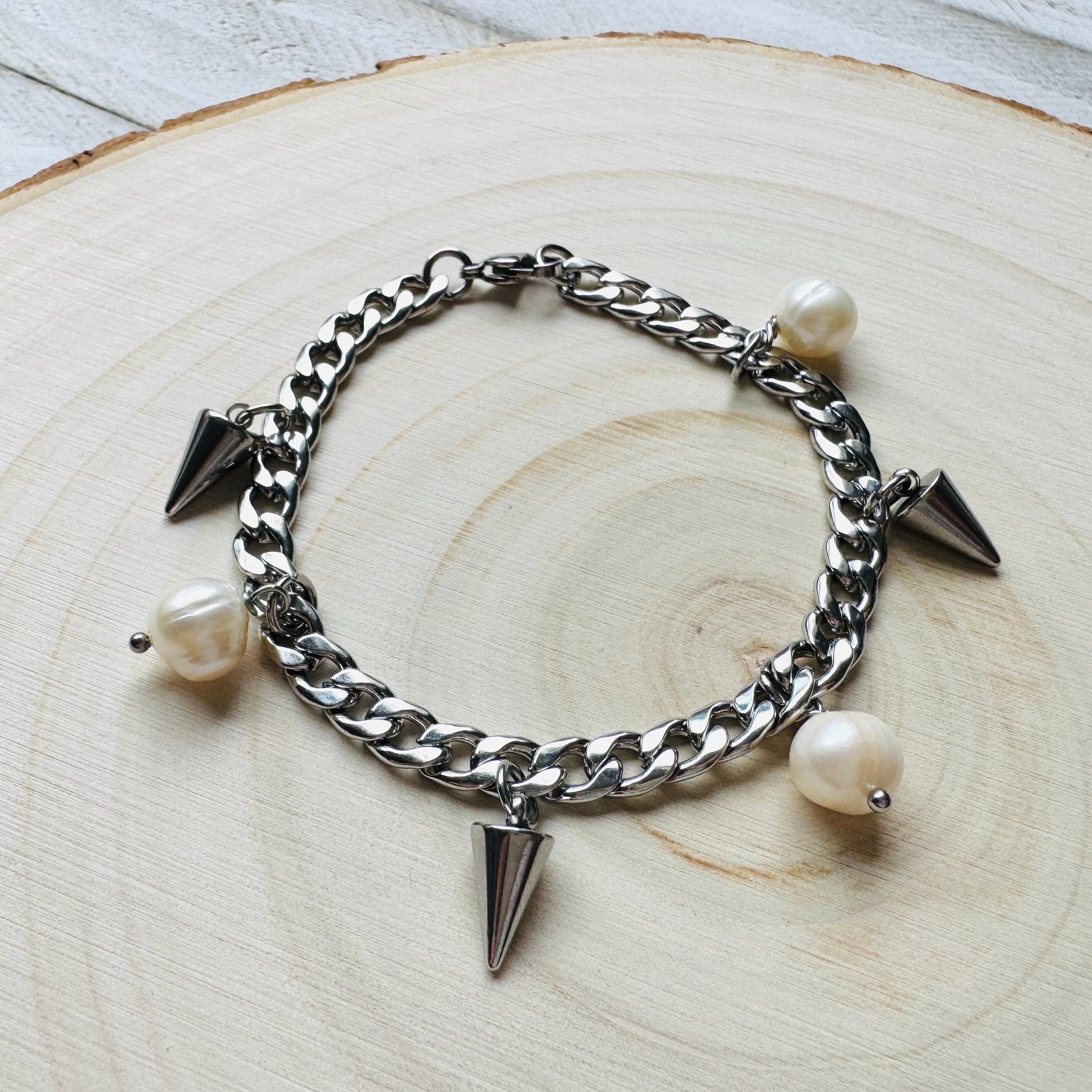Chain Bracelet, Stainless Steel Bracelet, Punk Bracelet, Goth Bracelet Silver, Spike Bracelet, Best Gifts for Aunt, Corporate Goth