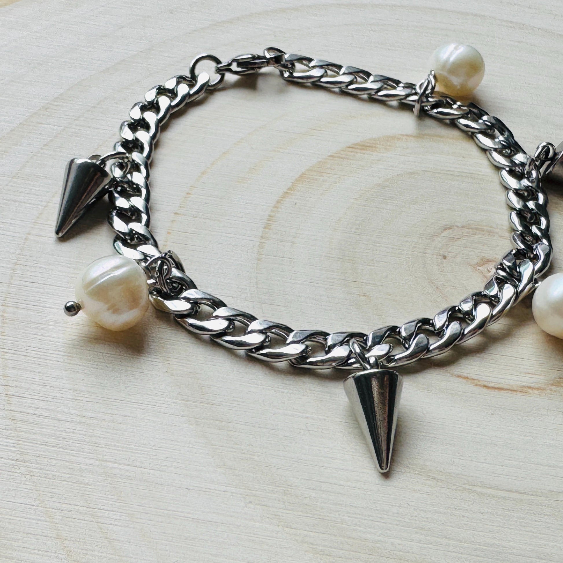 Chain Bracelet, Stainless Steel Bracelet, Punk Bracelet, Goth Bracelet Silver, Spike Bracelet, Best Gifts for Aunt, Corporate Goth
