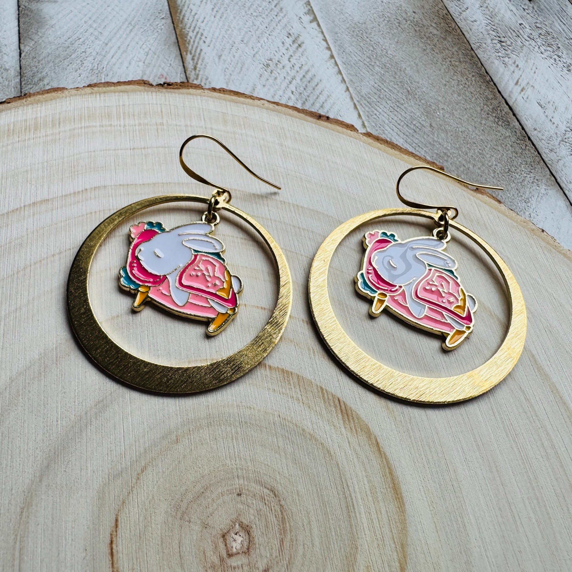 Bunny Earrings, Earrings Dangle Boho, Geometric Jewelry, Easter Basket Stuffers for Tween, Kawaii, Fun Birthday Gift, Nerdy Gifts for Women