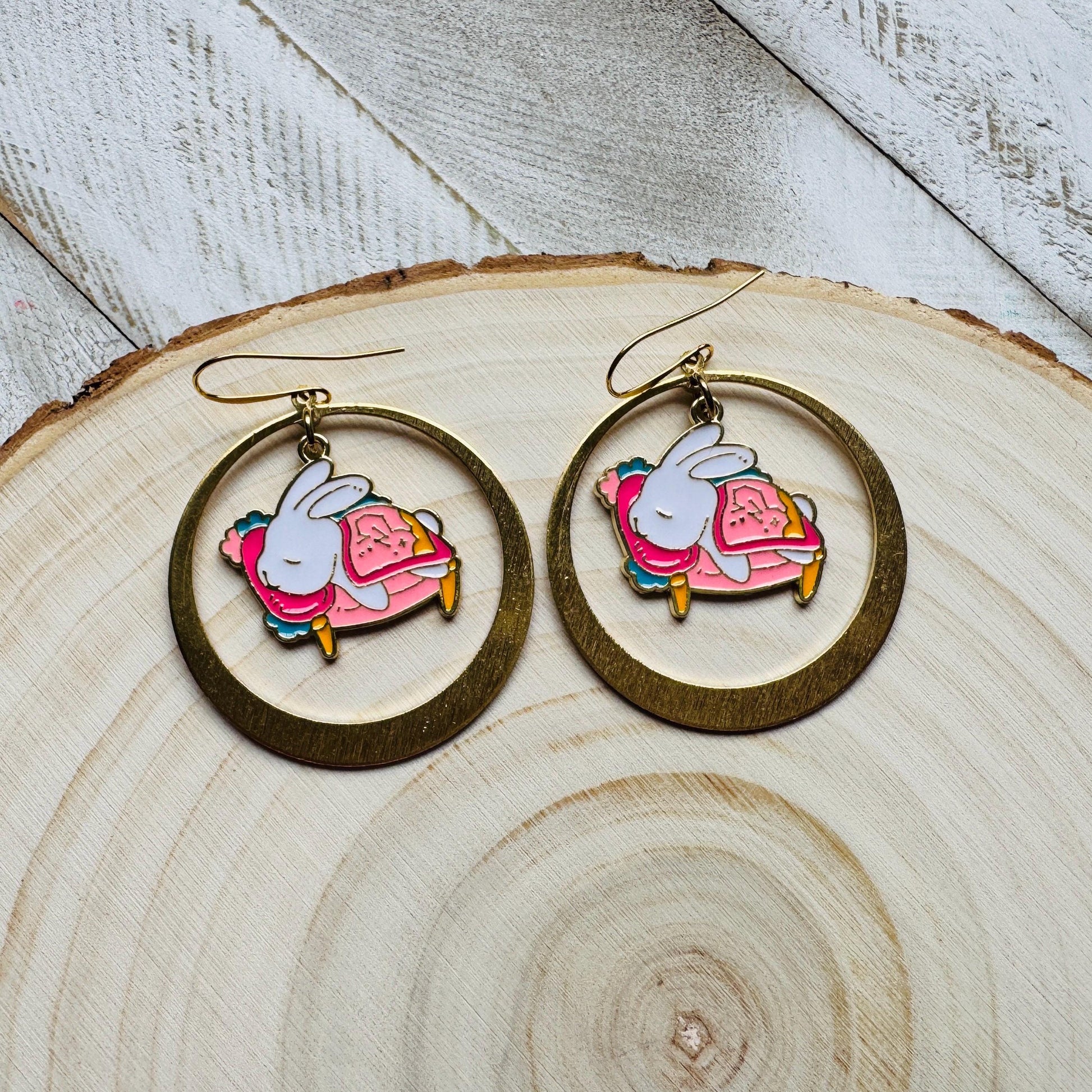 Bunny Earrings, Earrings Dangle Boho, Geometric Jewelry, Easter Basket Stuffers for Tween, Kawaii, Fun Birthday Gift, Nerdy Gifts for Women