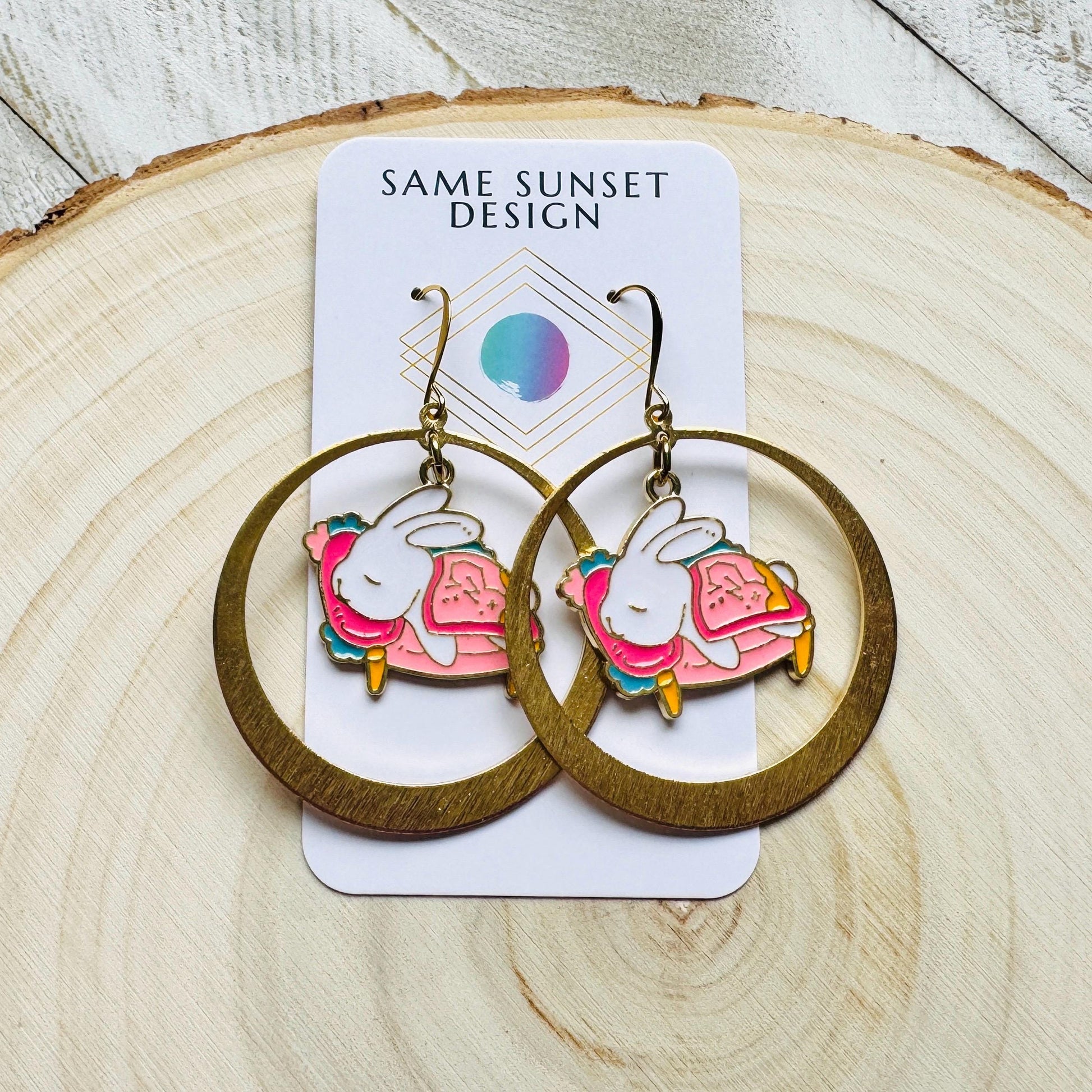Bunny Earrings, Earrings Dangle Boho, Geometric Jewelry, Easter Basket Stuffers for Tween, Kawaii, Fun Birthday Gift, Nerdy Gifts for Women