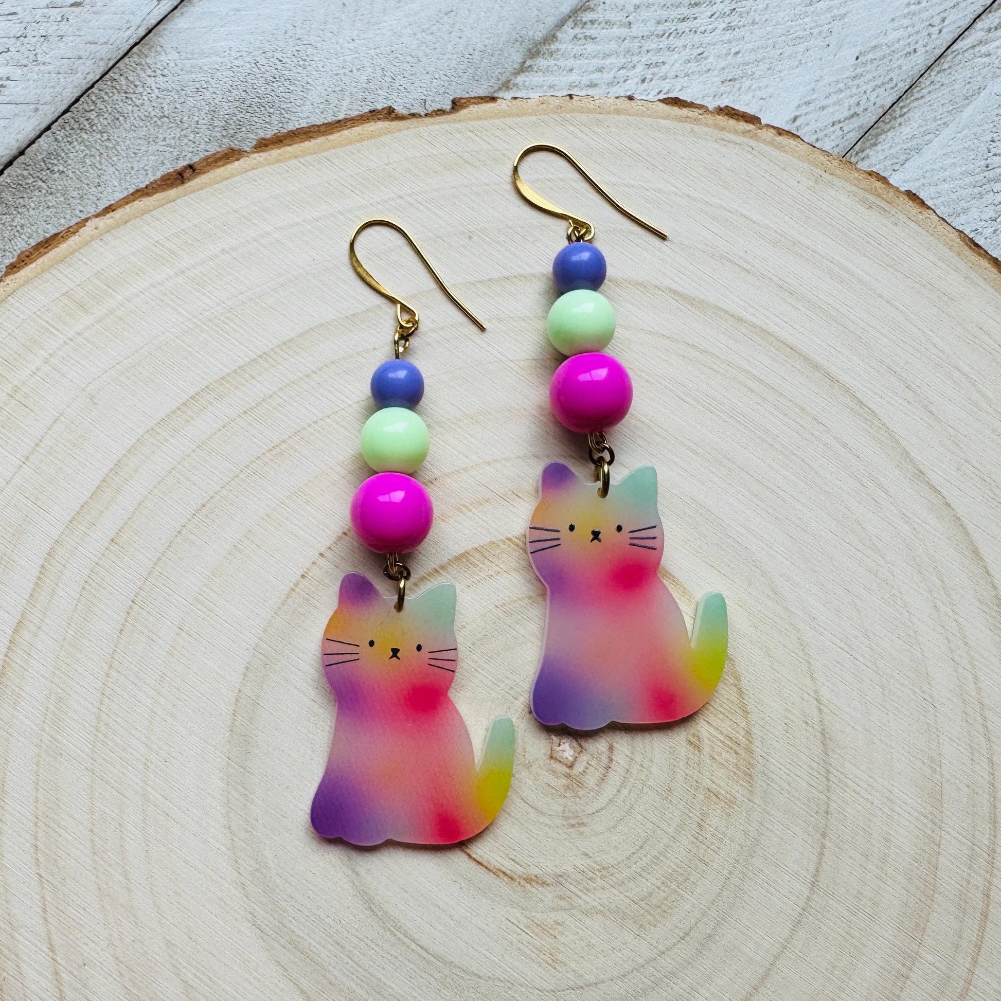 Cat Earrings, Pastel Goth, Kitty Jewelry, Statement Earrings Boho, Kawaii Jewelry, Art Deco Earrings, Easter Basket Stuffers for Tween