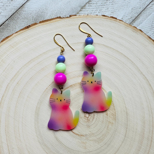 Cat Earrings, Pastel Goth, Kitty Jewelry, Statement Earrings Boho, Kawaii Jewelry, Art Deco Earrings, Easter Basket Stuffers for Tween