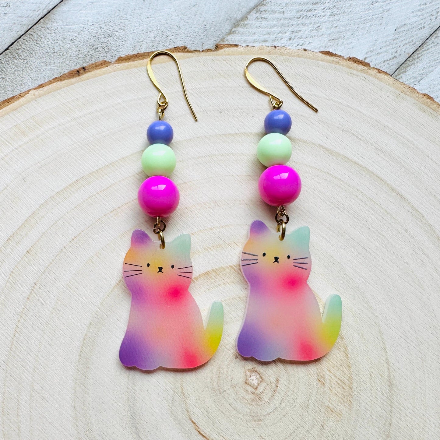 Cat Earrings, Pastel Goth, Kitty Jewelry, Statement Earrings Boho, Kawaii Jewelry, Art Deco Earrings, Easter Basket Stuffers for Tween