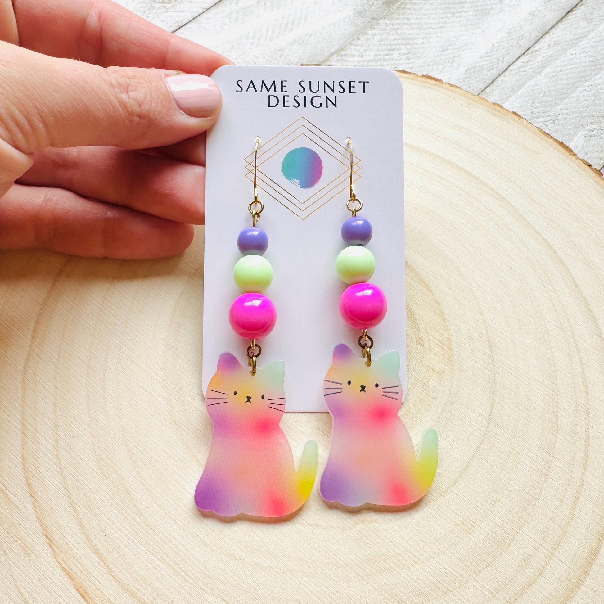 Cat Earrings, Pastel Goth, Kitty Jewelry, Statement Earrings Boho, Kawaii Jewelry, Art Deco Earrings, Easter Basket Stuffers for Tween