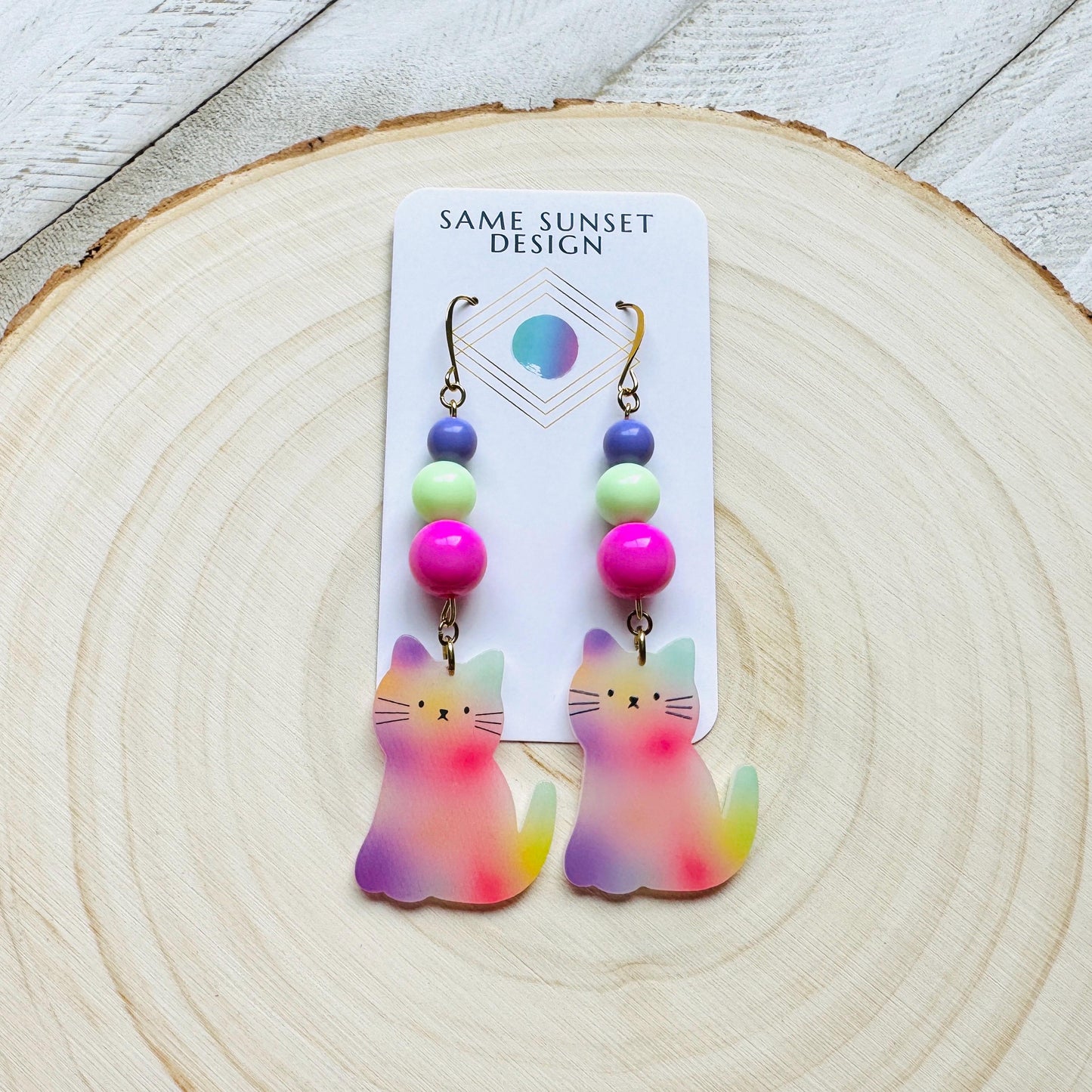 Cat Earrings, Pastel Goth, Kitty Jewelry, Statement Earrings Boho, Kawaii Jewelry, Art Deco Earrings, Easter Basket Stuffers for Tween