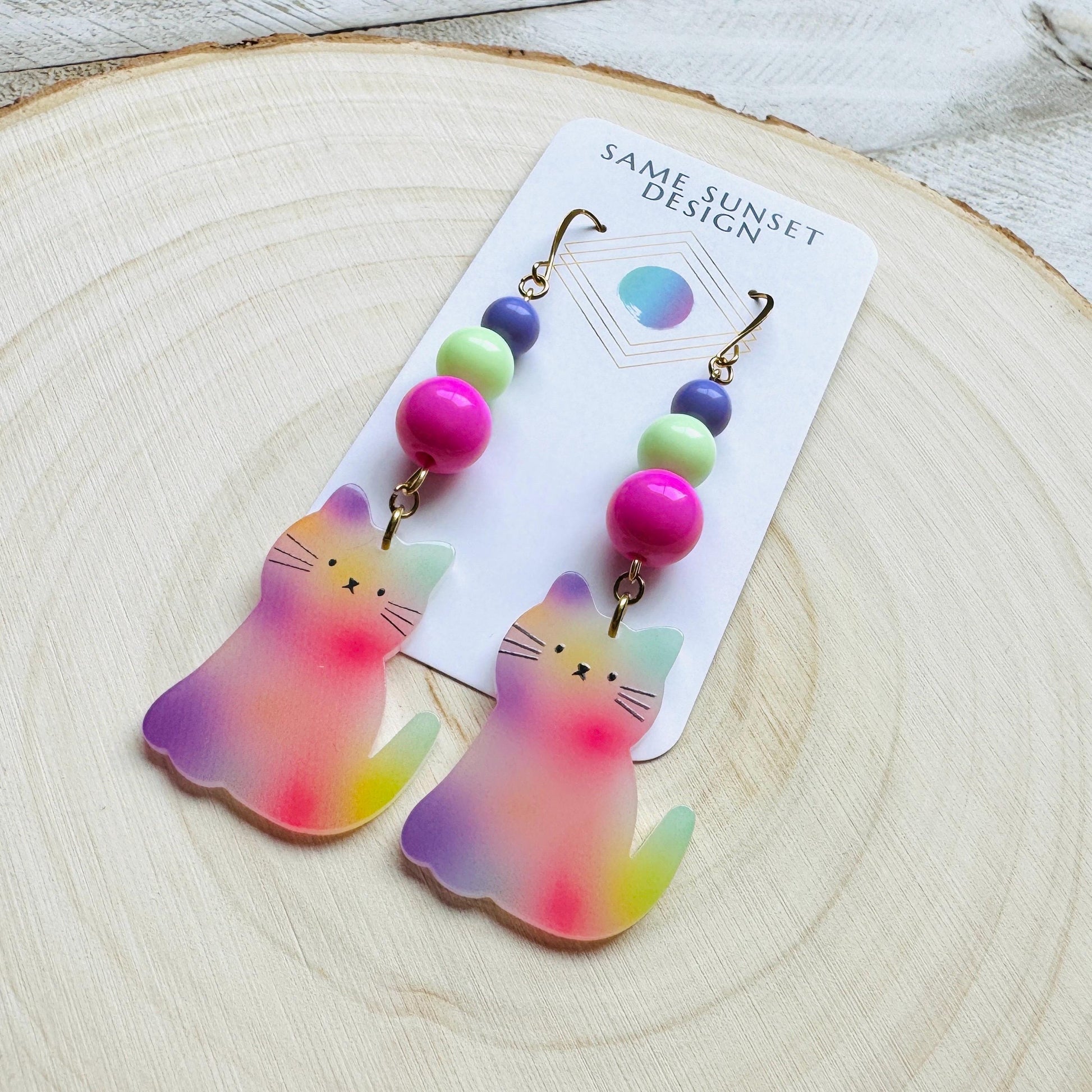 Cat Earrings, Pastel Goth, Kitty Jewelry, Statement Earrings Boho, Kawaii Jewelry, Art Deco Earrings, Easter Basket Stuffers for Tween