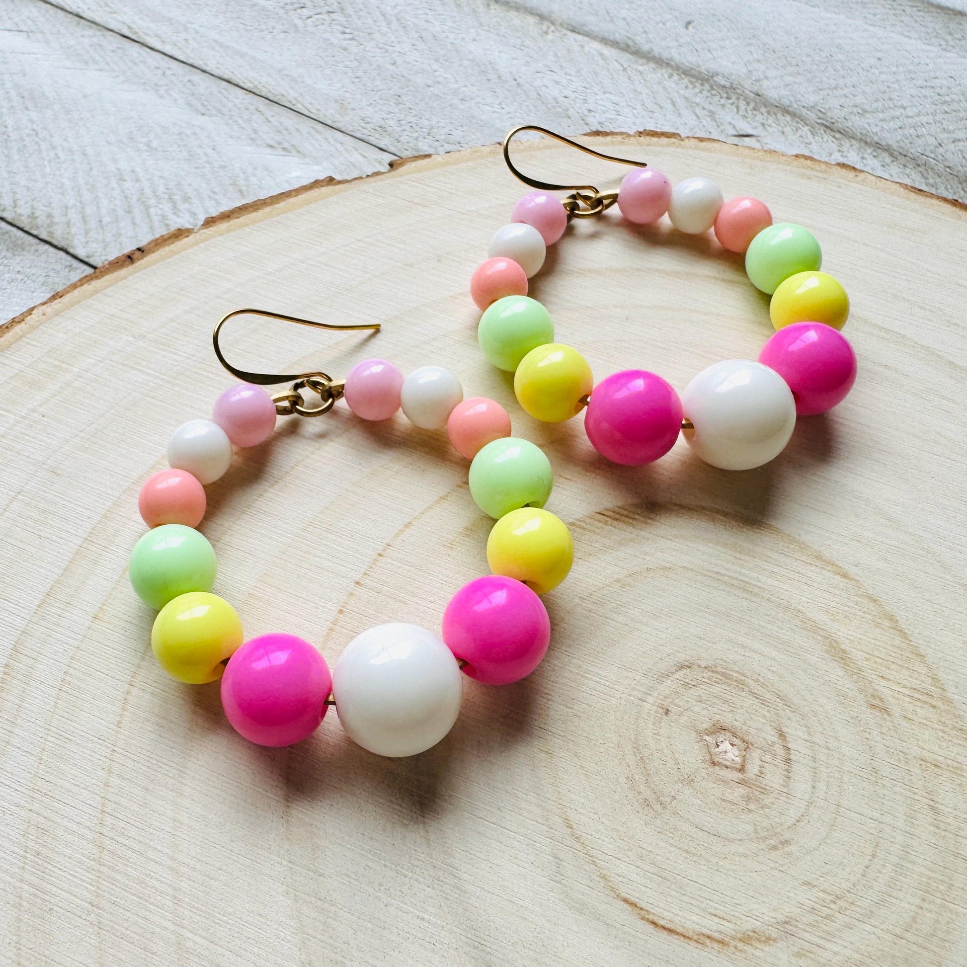Pastel Earrings, Beaded Hoop Earrings, Boho Earrings Dangle, 90s Vibes, Mothers Day Gift from Daughter, Birthday Gift for Mom, Kawaii
