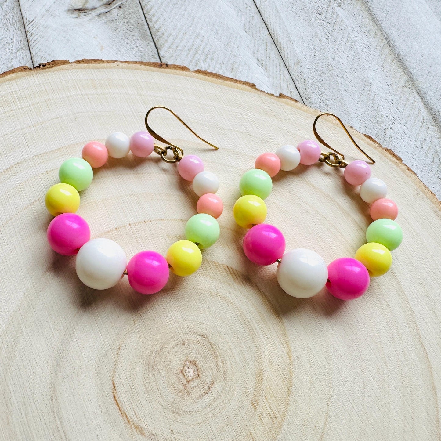 Pastel Earrings, Beaded Hoop Earrings, Boho Earrings Dangle, 90s Vibes, Mothers Day Gift from Daughter, Birthday Gift for Mom, Kawaii