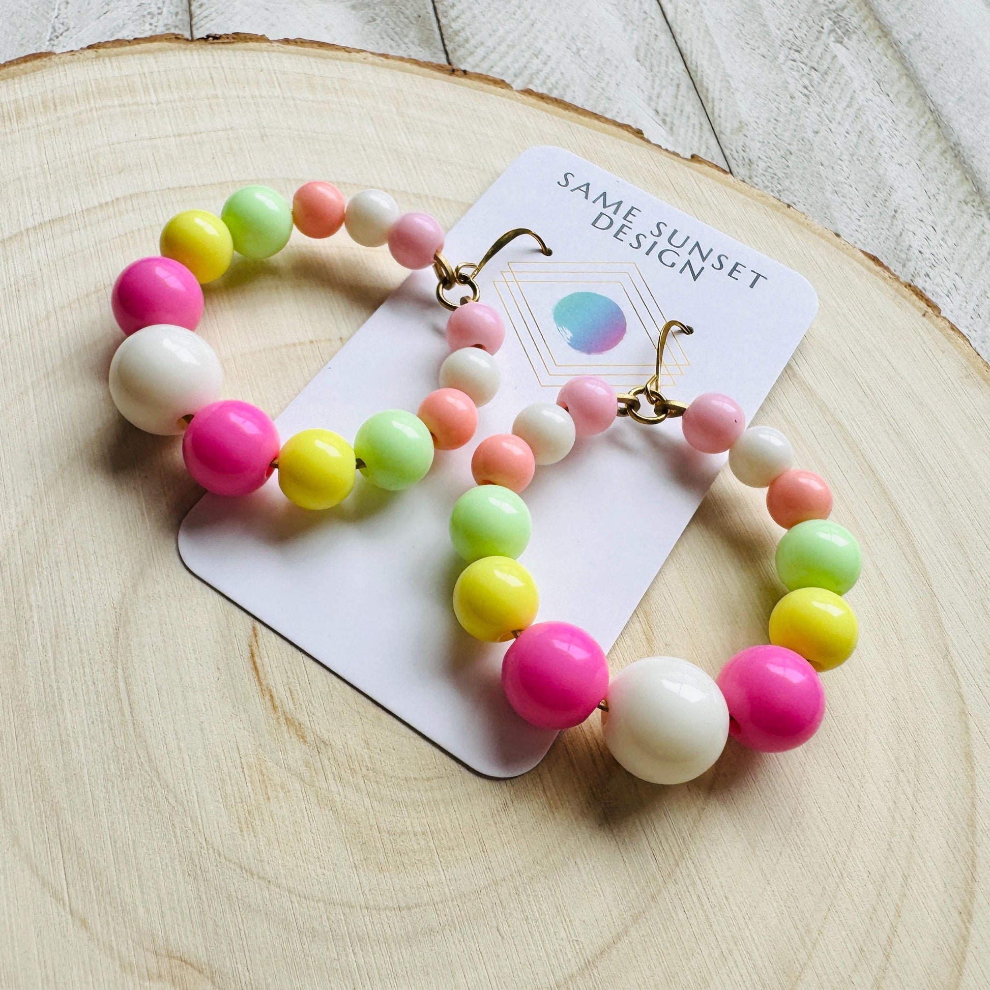 Pastel Earrings, Beaded Hoop Earrings, Boho Earrings Dangle, 90s Vibes, Mothers Day Gift from Daughter, Birthday Gift for Mom, Kawaii