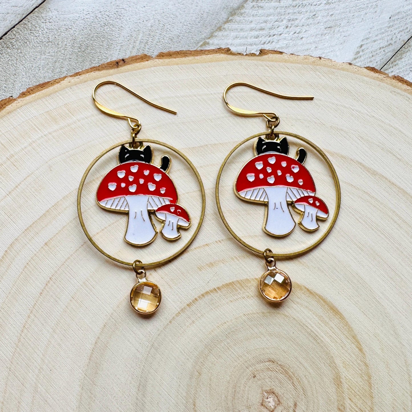 Cat Earrings, Mushroom Earrings, Cottagecore Earrings, Kitty Jewelry, Easter Basket Stuffers for Tween, Best Gift for Mom, Fun Birthday Gift