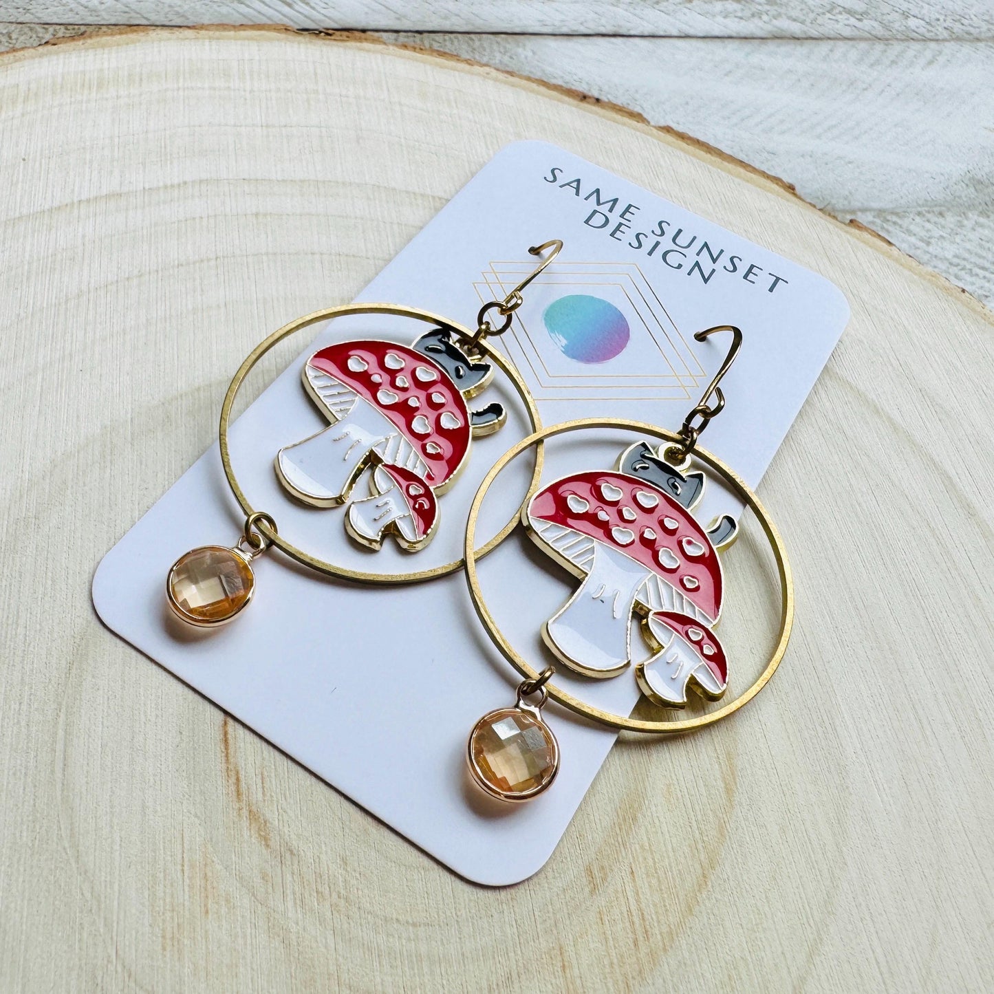 Cat Earrings, Mushroom Earrings, Cottagecore Earrings, Kitty Jewelry, Easter Basket Stuffers for Tween, Best Gift for Mom, Fun Birthday Gift