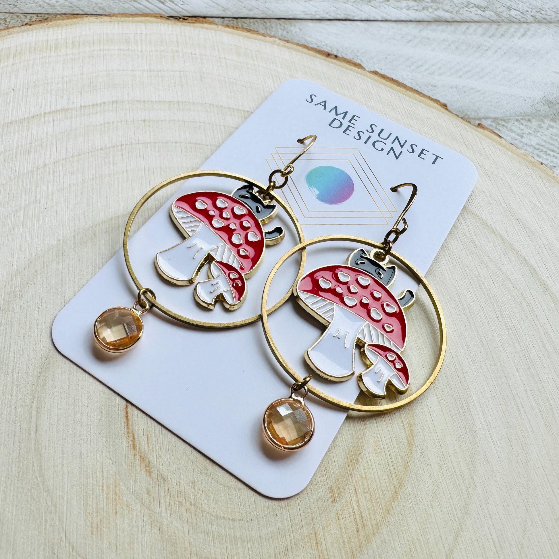 Cat Earrings, Mushroom Earrings, Cottagecore Earrings, Kitty Jewelry, Easter Basket Stuffers for Tween, Best Gift for Mom, Fun Birthday Gift