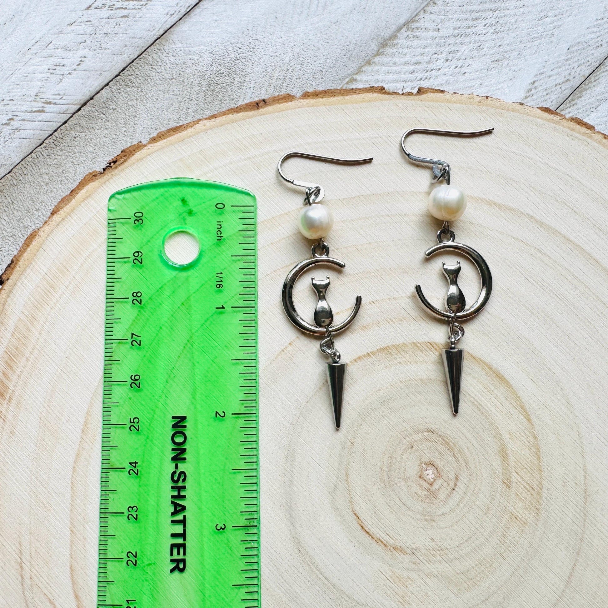 Cat Earrings, Pearl Earrings, Best Gifts for Aunt, Mothers Day Gift from Daughter, Easter Basket Stuffers for Tween, Witchy Gifts, Moons