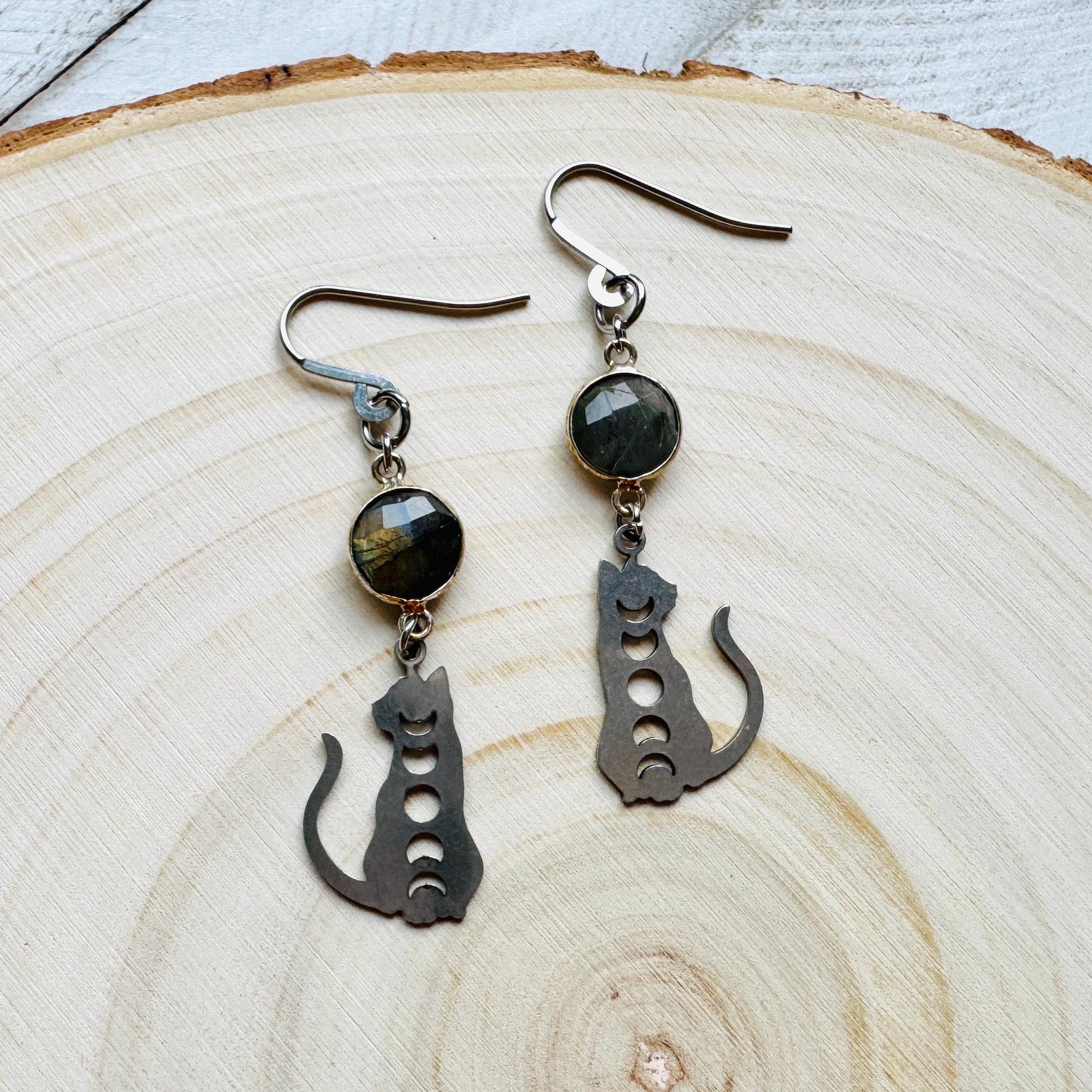 Cat Earrings, Labradorite Earrings, Moon Jewelry, Best Gifts for Aunt, Mothers Day Gift from Daughter, Easter Basket Stuffers for Tween