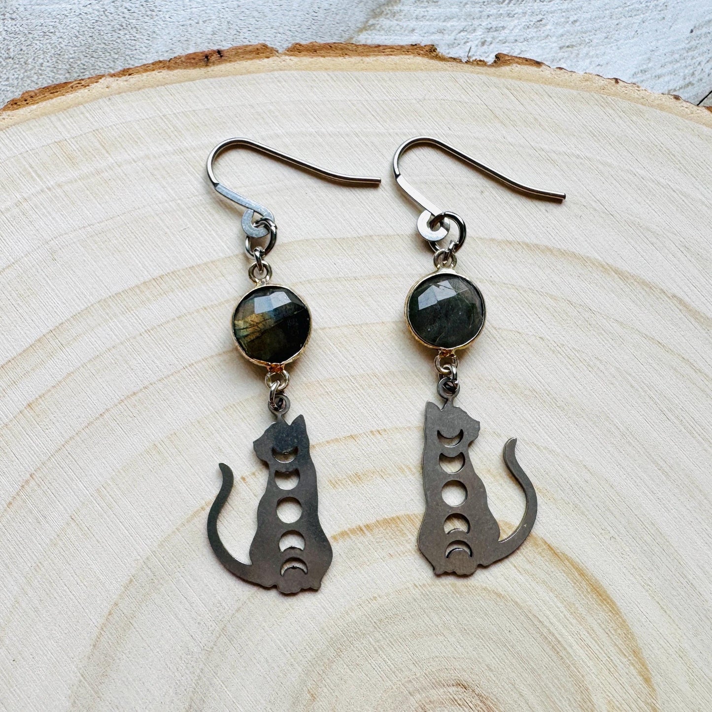 Cat Earrings, Labradorite Earrings, Moon Jewelry, Best Gifts for Aunt, Mothers Day Gift from Daughter, Easter Basket Stuffers for Tween