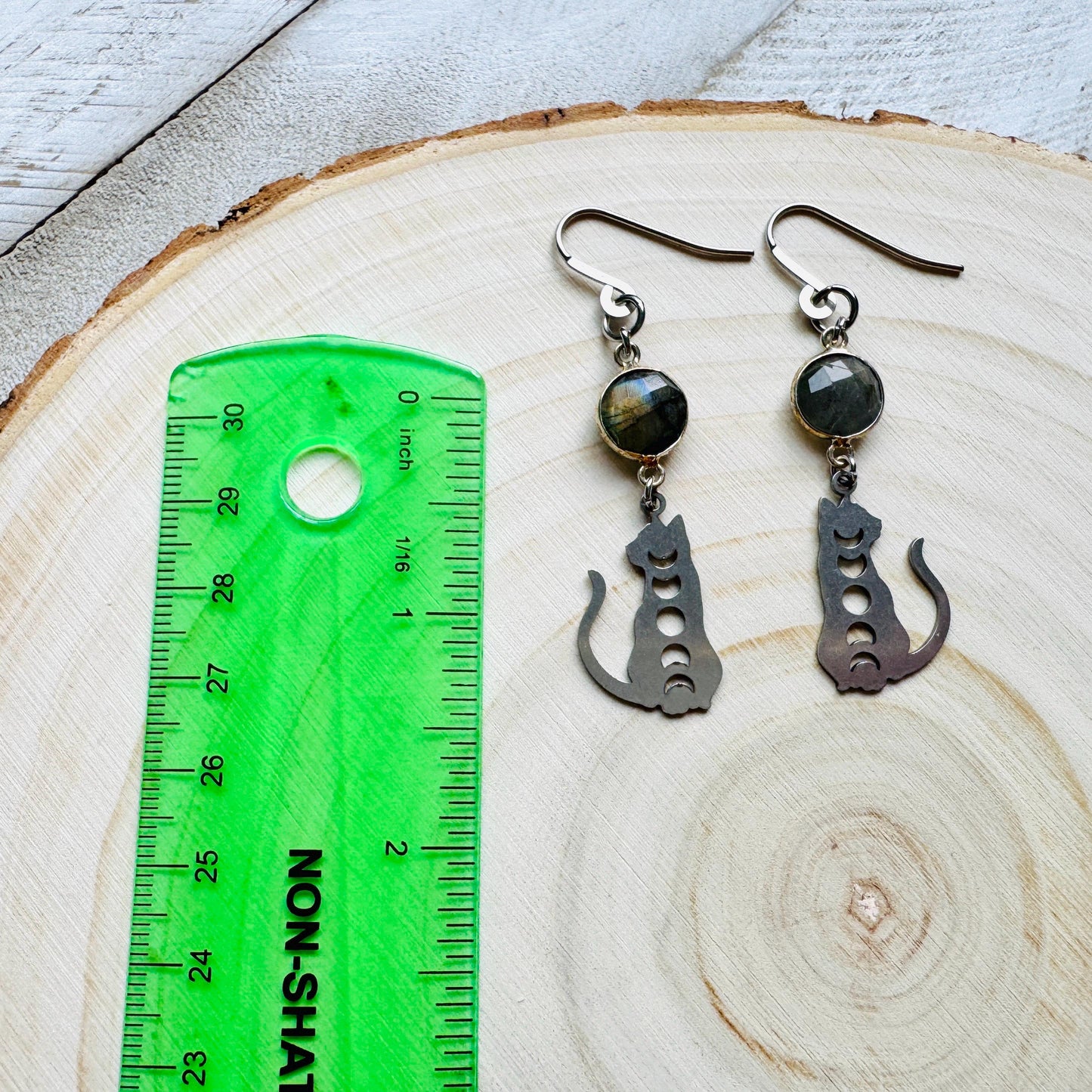 Cat Earrings, Labradorite Earrings, Moon Jewelry, Best Gifts for Aunt, Mothers Day Gift from Daughter, Easter Basket Stuffers for Tween