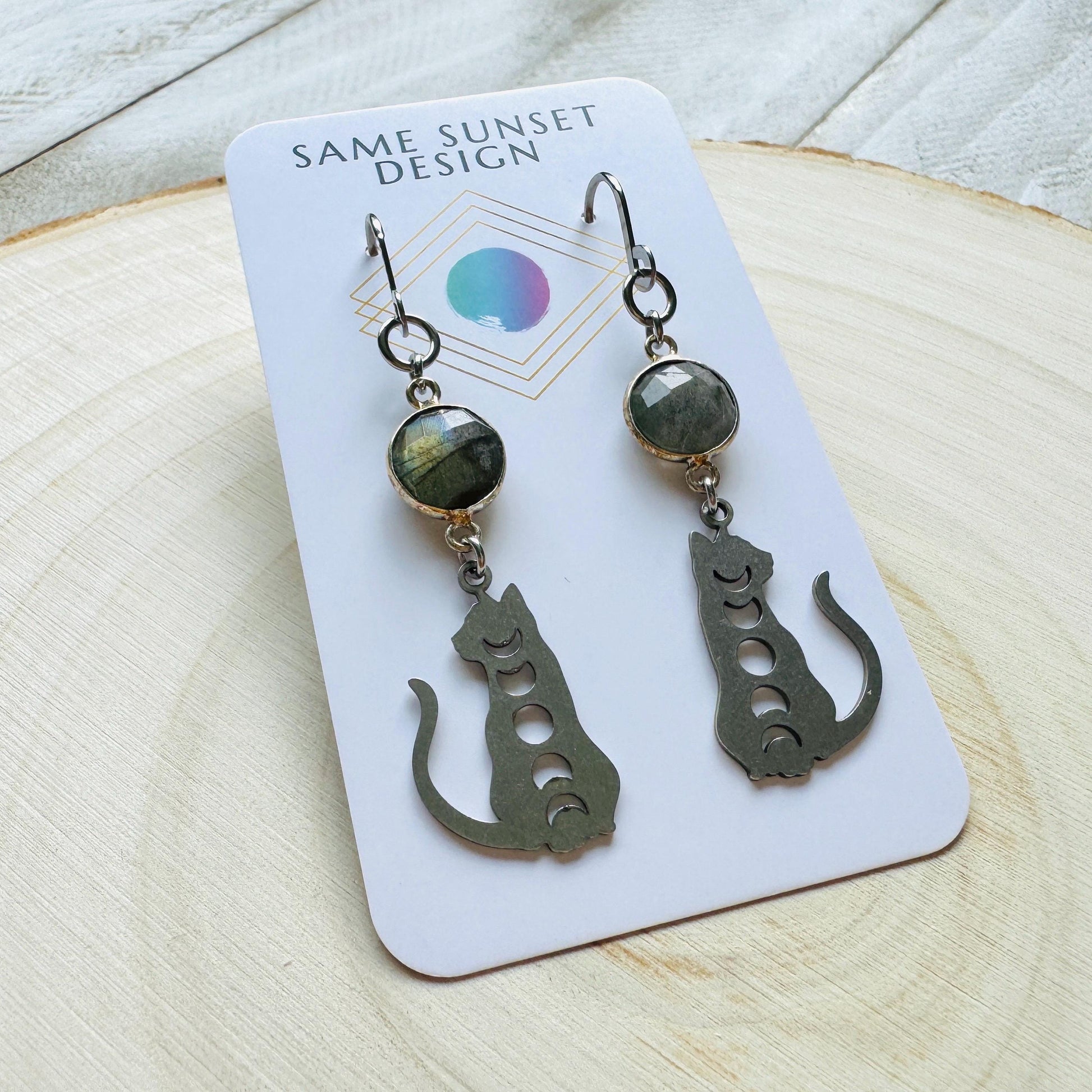 Cat Earrings, Labradorite Earrings, Moon Jewelry, Best Gifts for Aunt, Mothers Day Gift from Daughter, Easter Basket Stuffers for Tween
