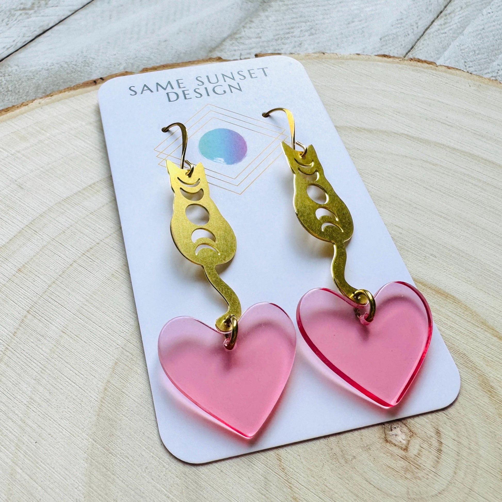 Cat Earrings, Heart Earrings Gold, Kitty Jewelry, Coquette Jewelry, Easter Basket Stuffers for Tween, Best Gift for Mom, Fun Birthday Gift