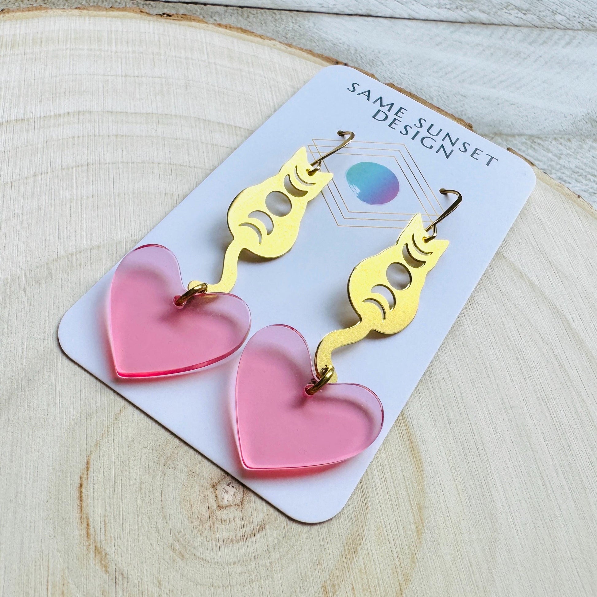 Cat Earrings, Heart Earrings Gold, Kitty Jewelry, Coquette Jewelry, Easter Basket Stuffers for Tween, Best Gift for Mom, Fun Birthday Gift