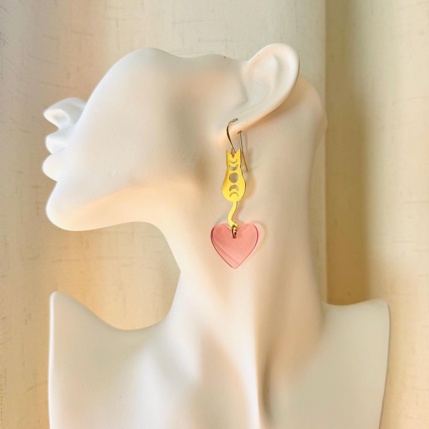 Cat Earrings, Heart Earrings Gold, Kitty Jewelry, Coquette Jewelry, Easter Basket Stuffers for Tween, Best Gift for Mom, Fun Birthday Gift