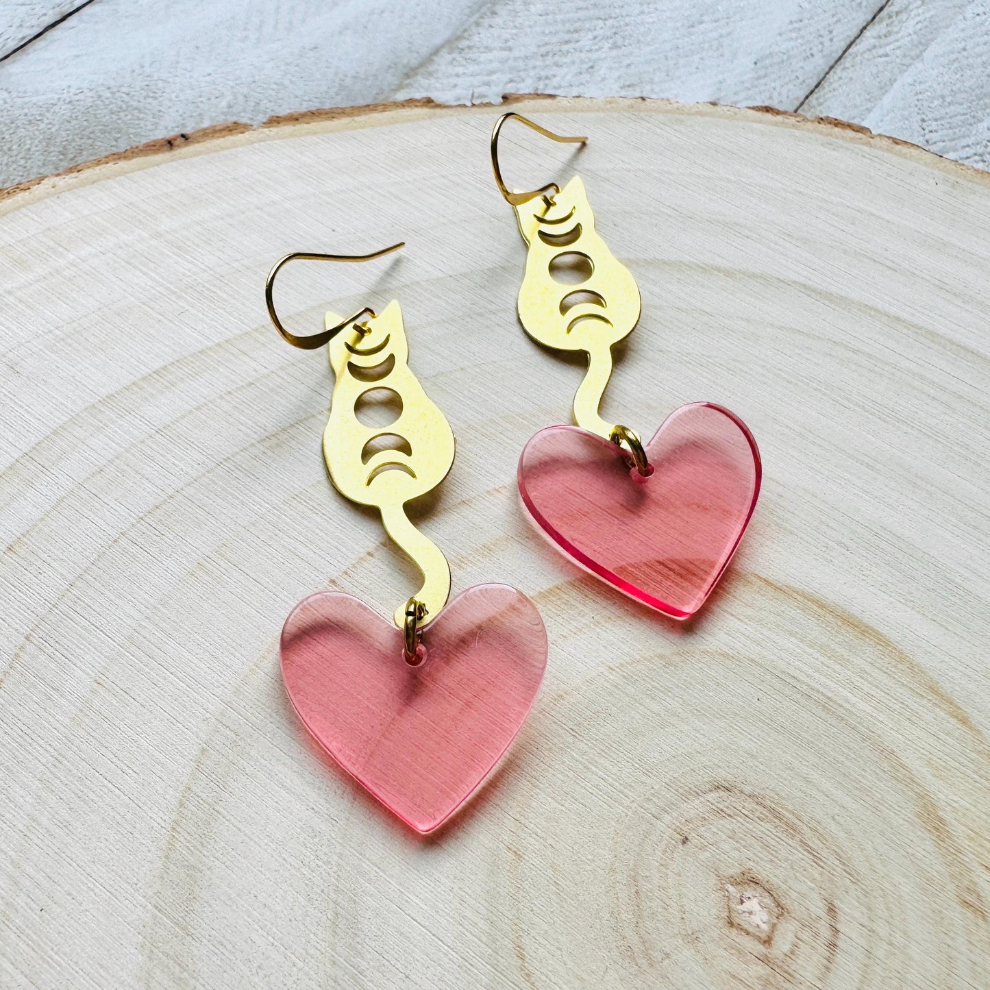 Cat Earrings, Heart Earrings Gold, Kitty Jewelry, Coquette Jewelry, Easter Basket Stuffers for Tween, Best Gift for Mom, Fun Birthday Gift