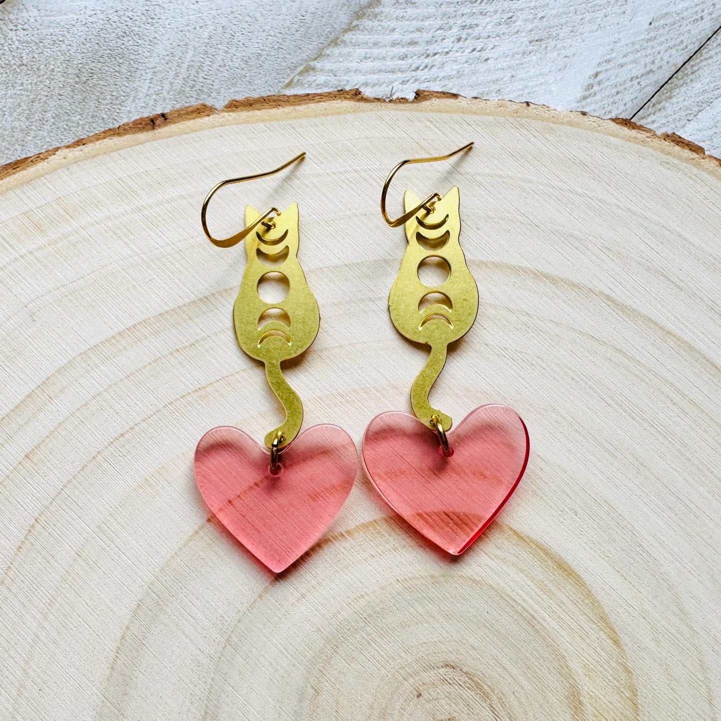 Cat Earrings, Heart Earrings Gold, Kitty Jewelry, Coquette Jewelry, Easter Basket Stuffers for Tween, Best Gift for Mom, Fun Birthday Gift