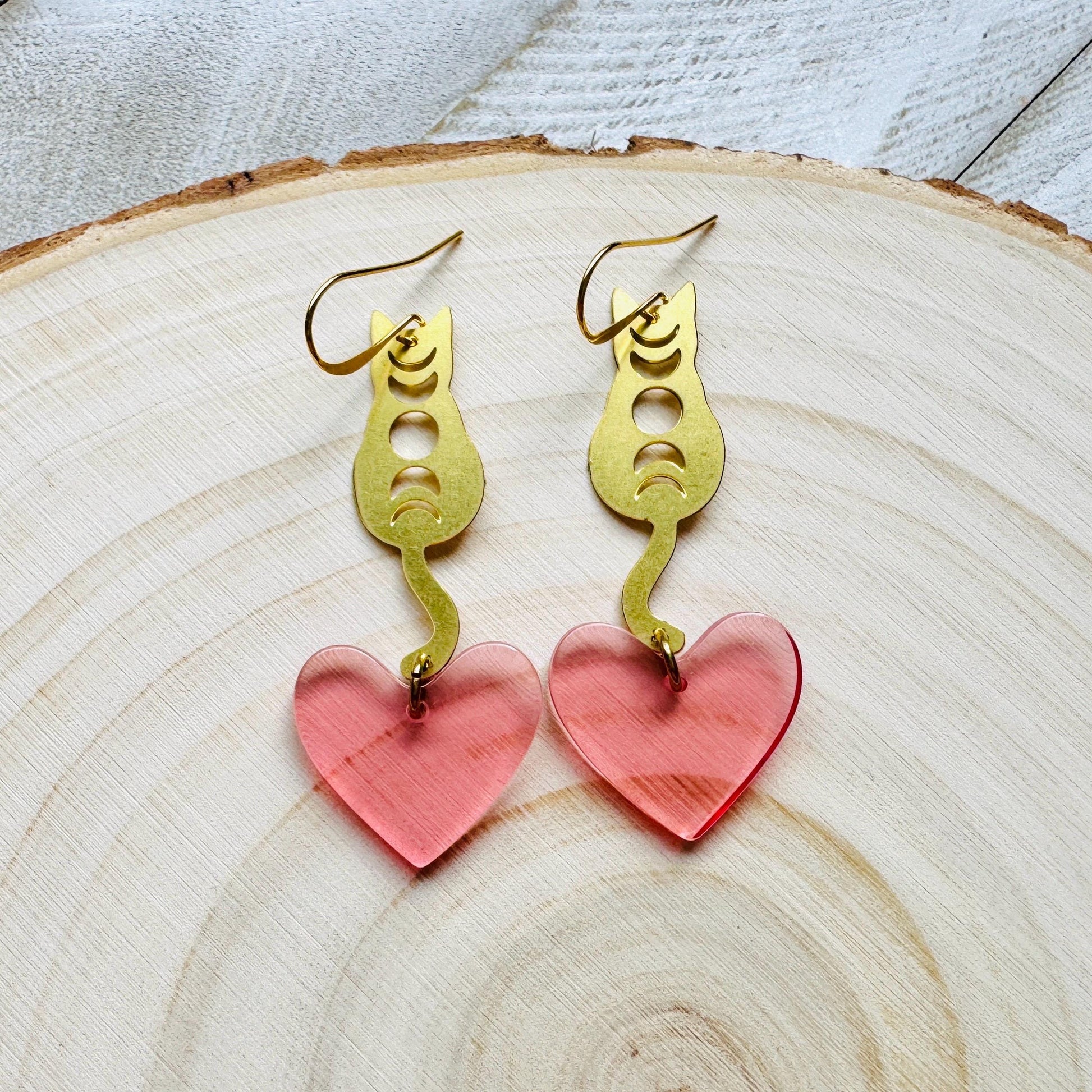 Cat Earrings, Heart Earrings Gold, Kitty Jewelry, Coquette Jewelry, Easter Basket Stuffers for Tween, Best Gift for Mom, Fun Birthday Gift