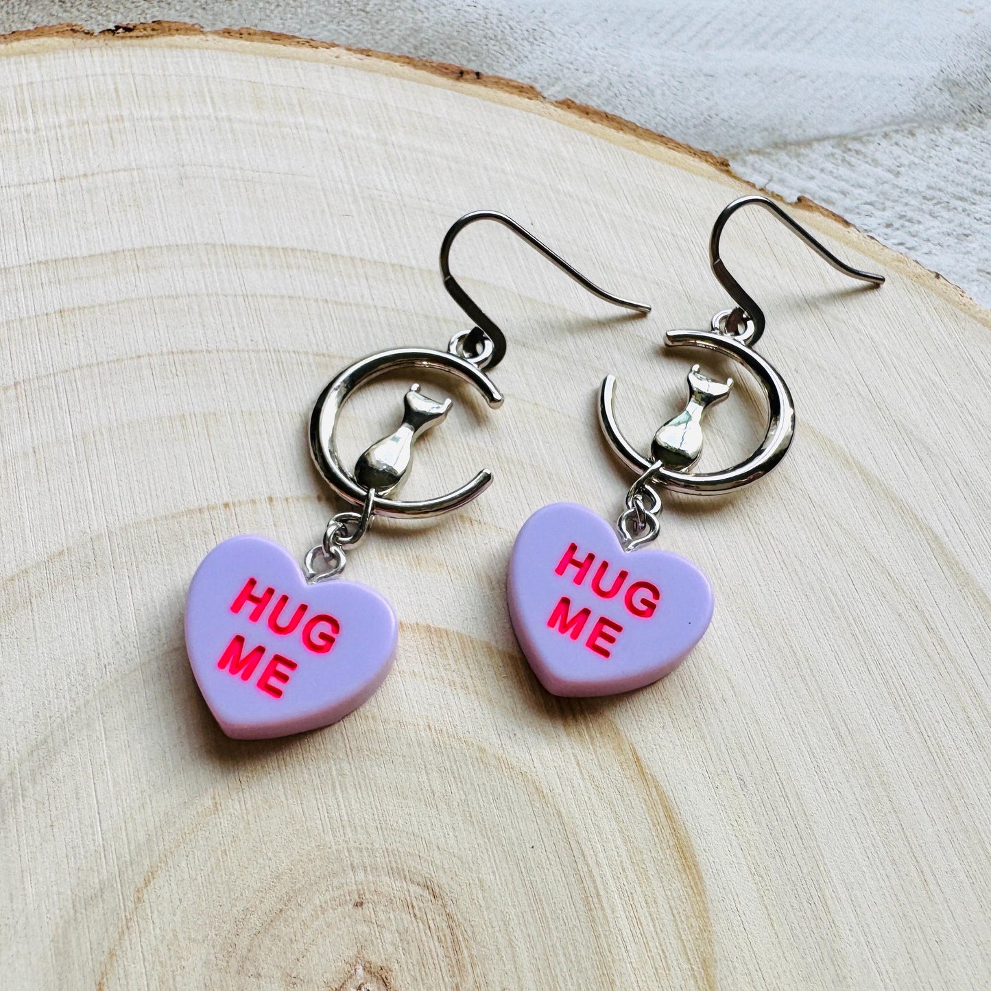 Cat Earrings, Moon Jewelry, Heart Earrings, Best Gifts for Aunt, Mothers Day Gift from Daughter, Easter Basket Stuffers for Tween