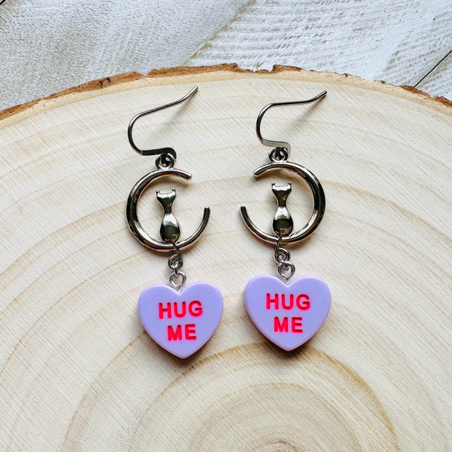 Cat Earrings, Moon Jewelry, Heart Earrings, Best Gifts for Aunt, Mothers Day Gift from Daughter, Easter Basket Stuffers for Tween