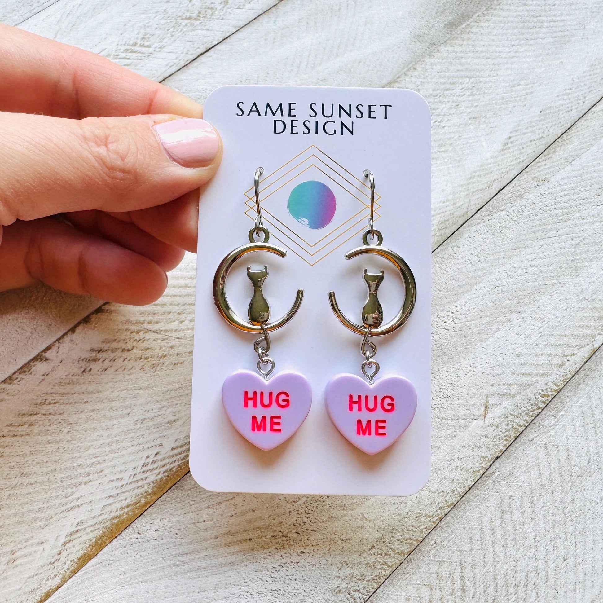 Cat Earrings, Moon Jewelry, Heart Earrings, Best Gifts for Aunt, Mothers Day Gift from Daughter, Easter Basket Stuffers for Tween